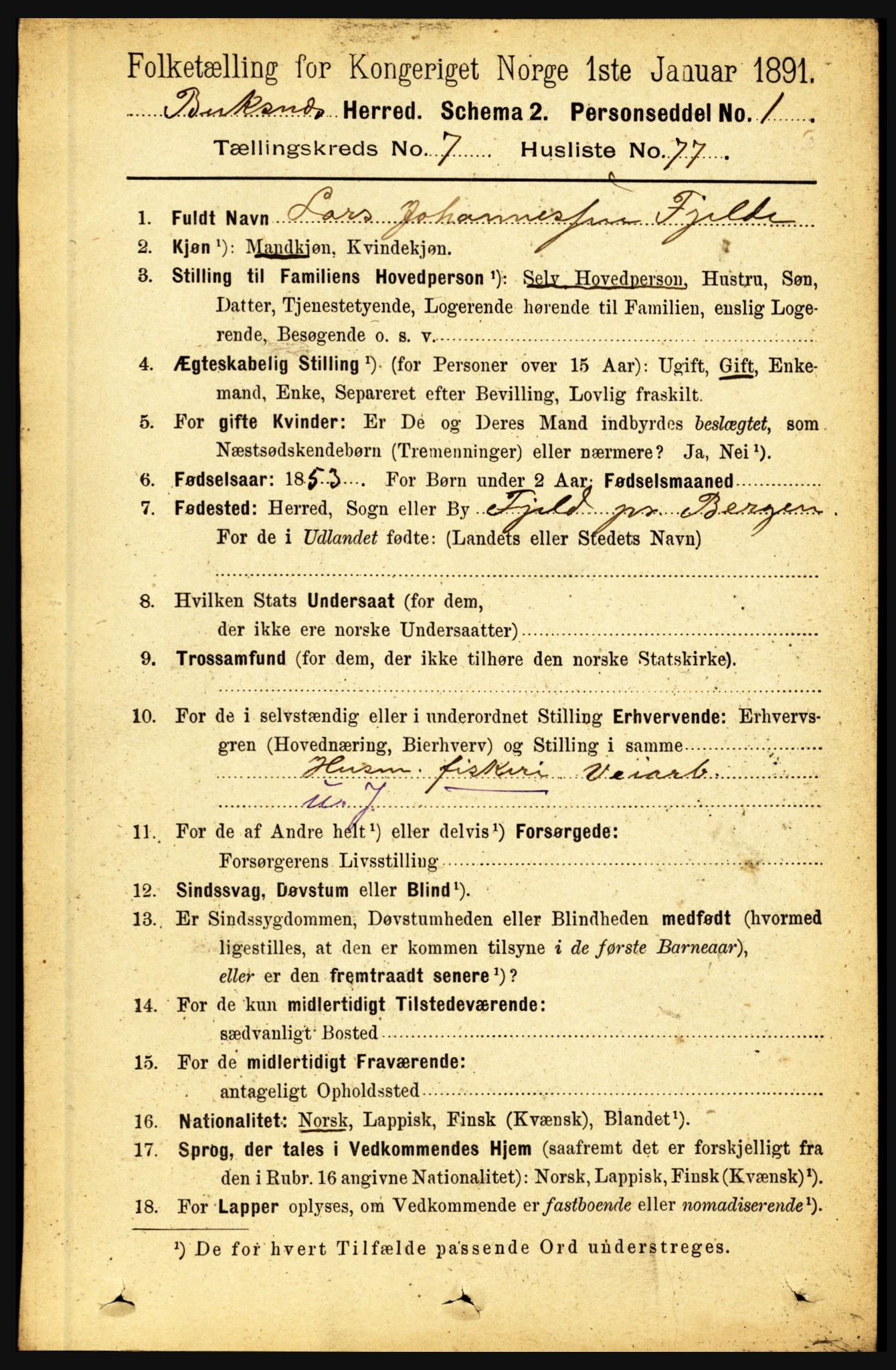 RA, 1891 census for 1860 Buksnes, 1891, p. 5477