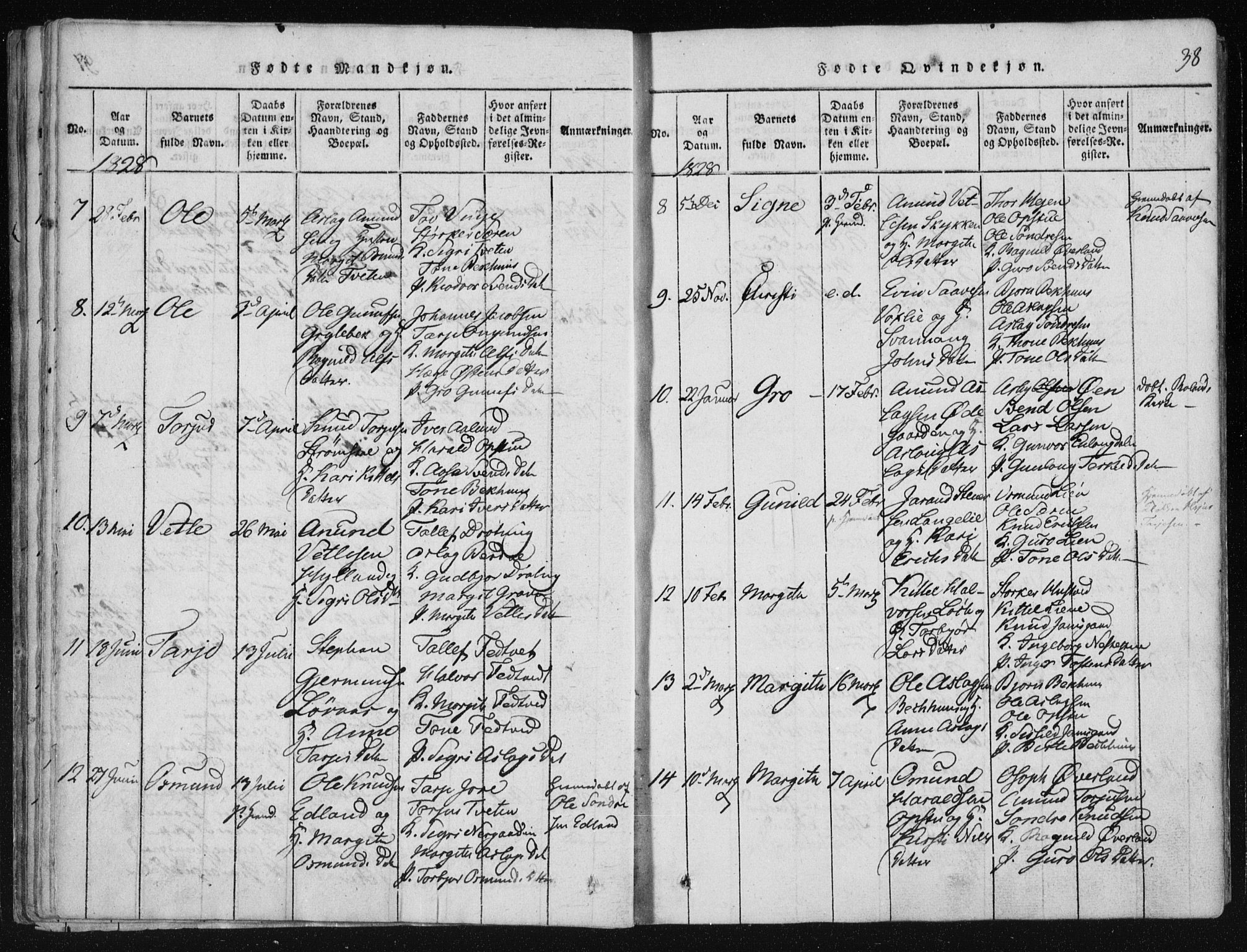 Vinje kirkebøker, AV/SAKO-A-312/F/Fa/L0003: Parish register (official) no. I 3, 1814-1843, p. 38