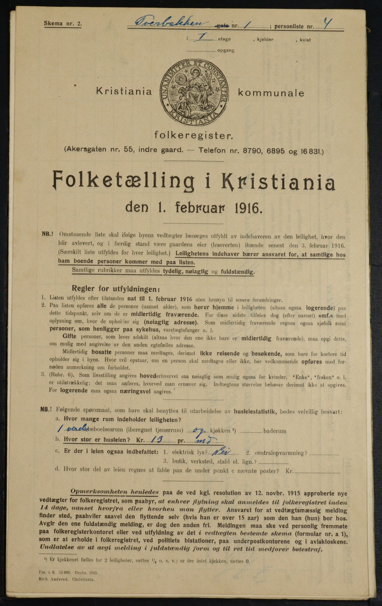 OBA, Municipal Census 1916 for Kristiania, 1916, p. 120567