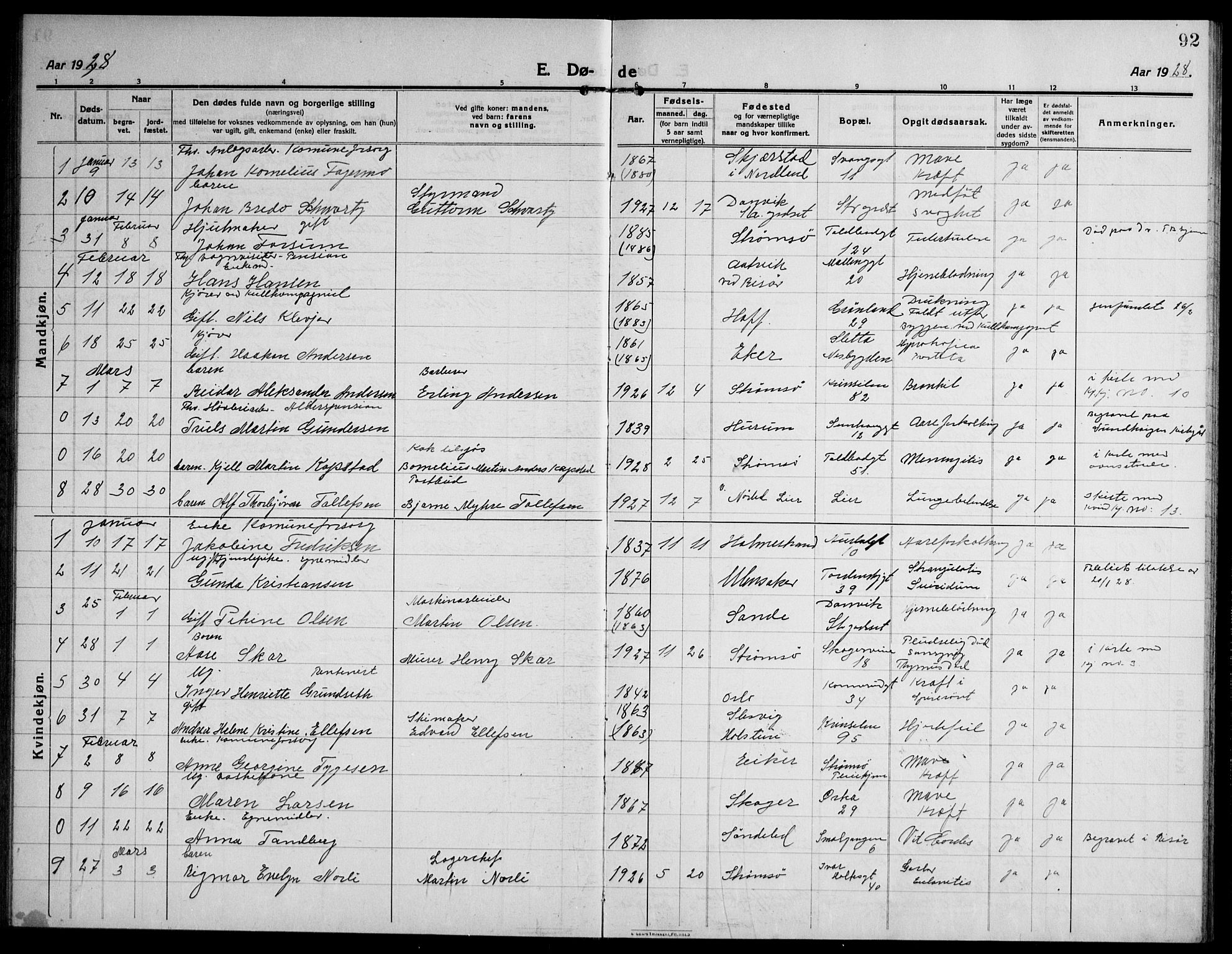 Strømsø kirkebøker, SAKO/A-246/F/Fa/L0028: Parish register (official) no. I 29, 1914-1937, p. 92