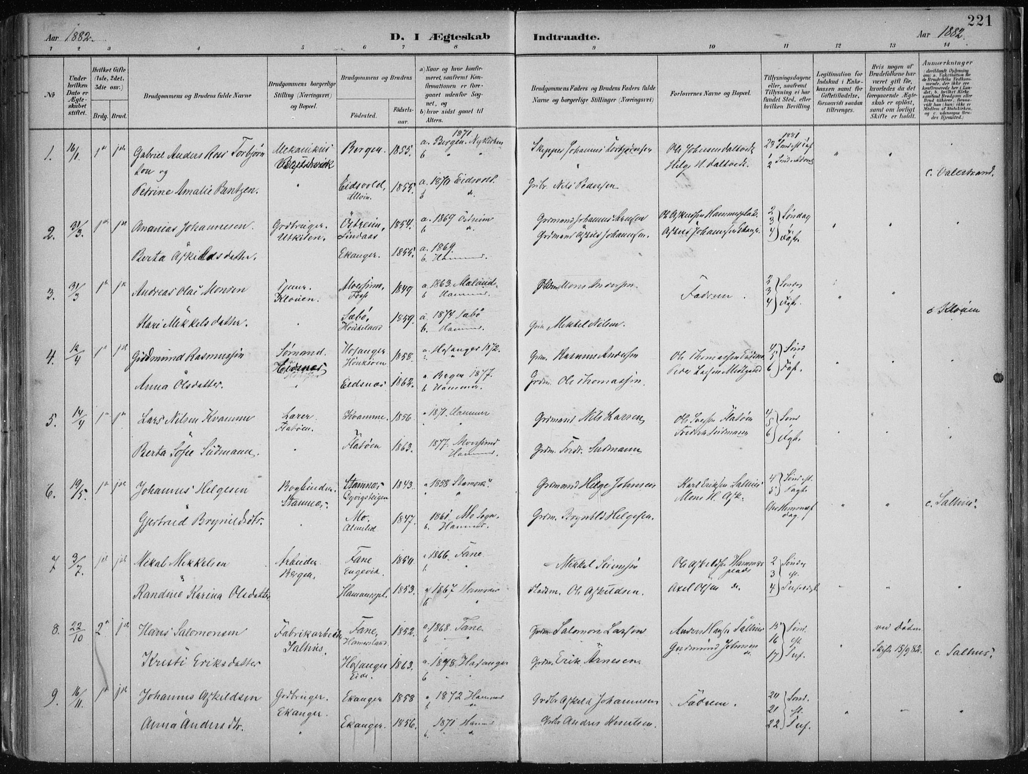 Hamre sokneprestembete, AV/SAB-A-75501/H/Ha/Haa/Haab/L0001: Parish register (official) no. B  1, 1882-1905, p. 221