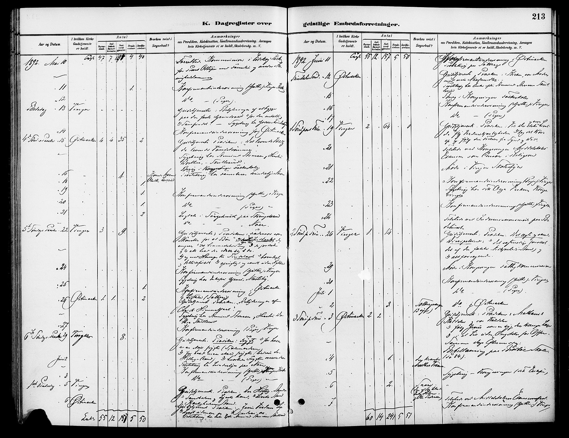 Vinger prestekontor, AV/SAH-PREST-024/H/Ha/Haa/L0013: Parish register (official) no. 13, 1881-1897, p. 213