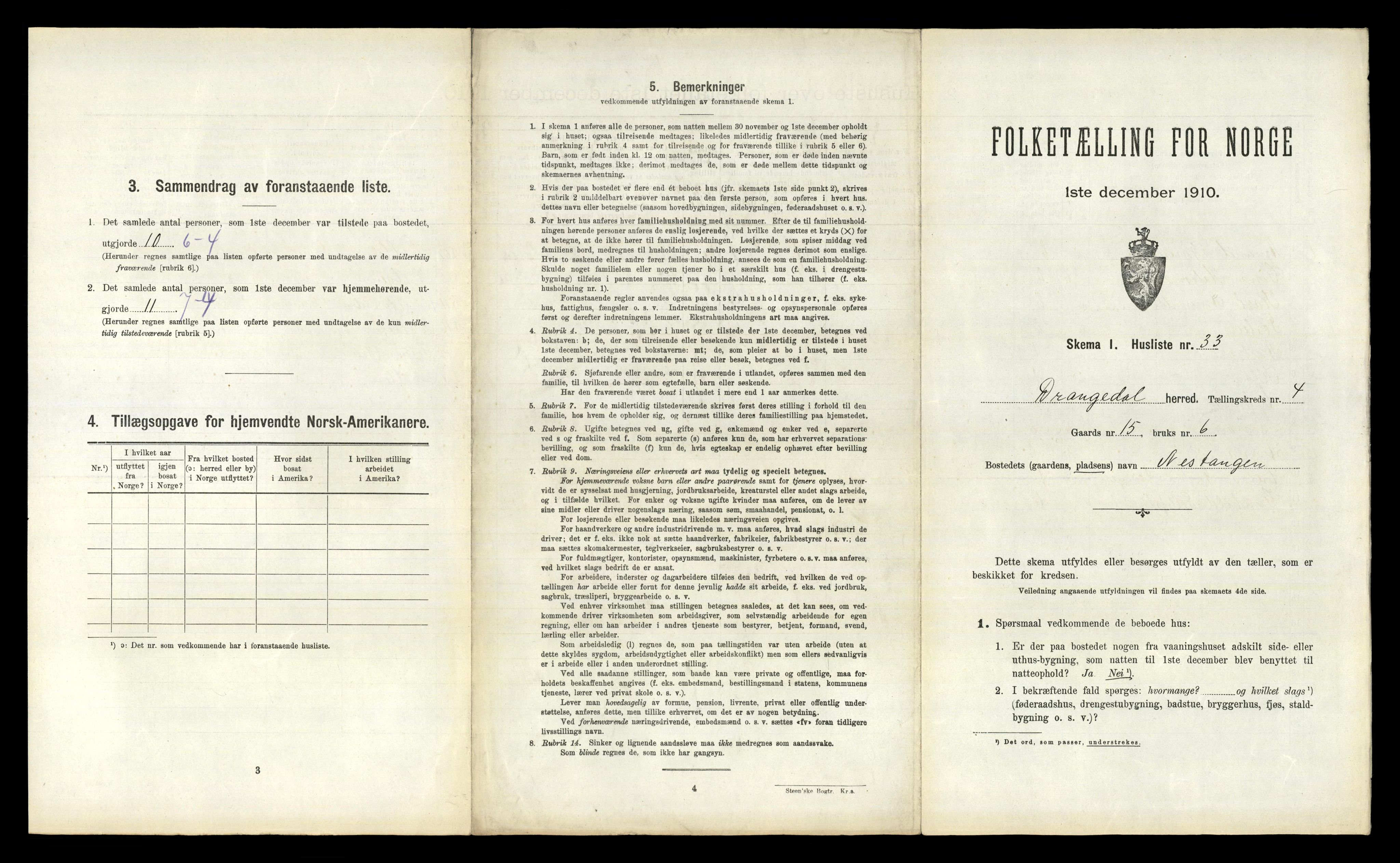 RA, 1910 census for Drangedal, 1910, p. 423