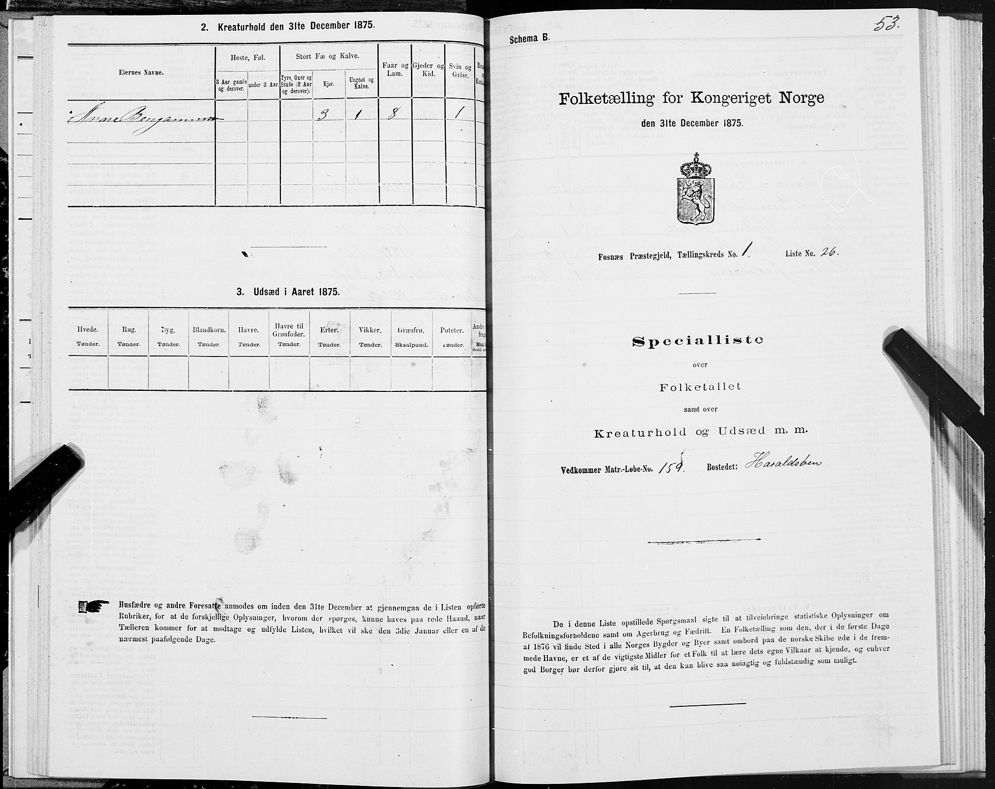 SAT, 1875 census for 1748P Fosnes, 1875, p. 1053