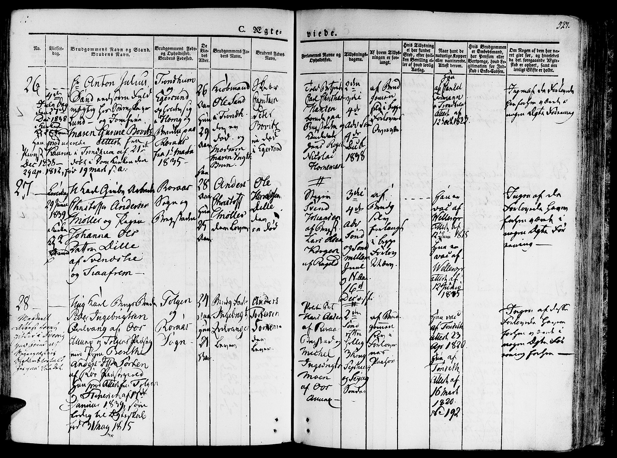 Ministerialprotokoller, klokkerbøker og fødselsregistre - Sør-Trøndelag, SAT/A-1456/681/L0930: Parish register (official) no. 681A08, 1829-1844, p. 527