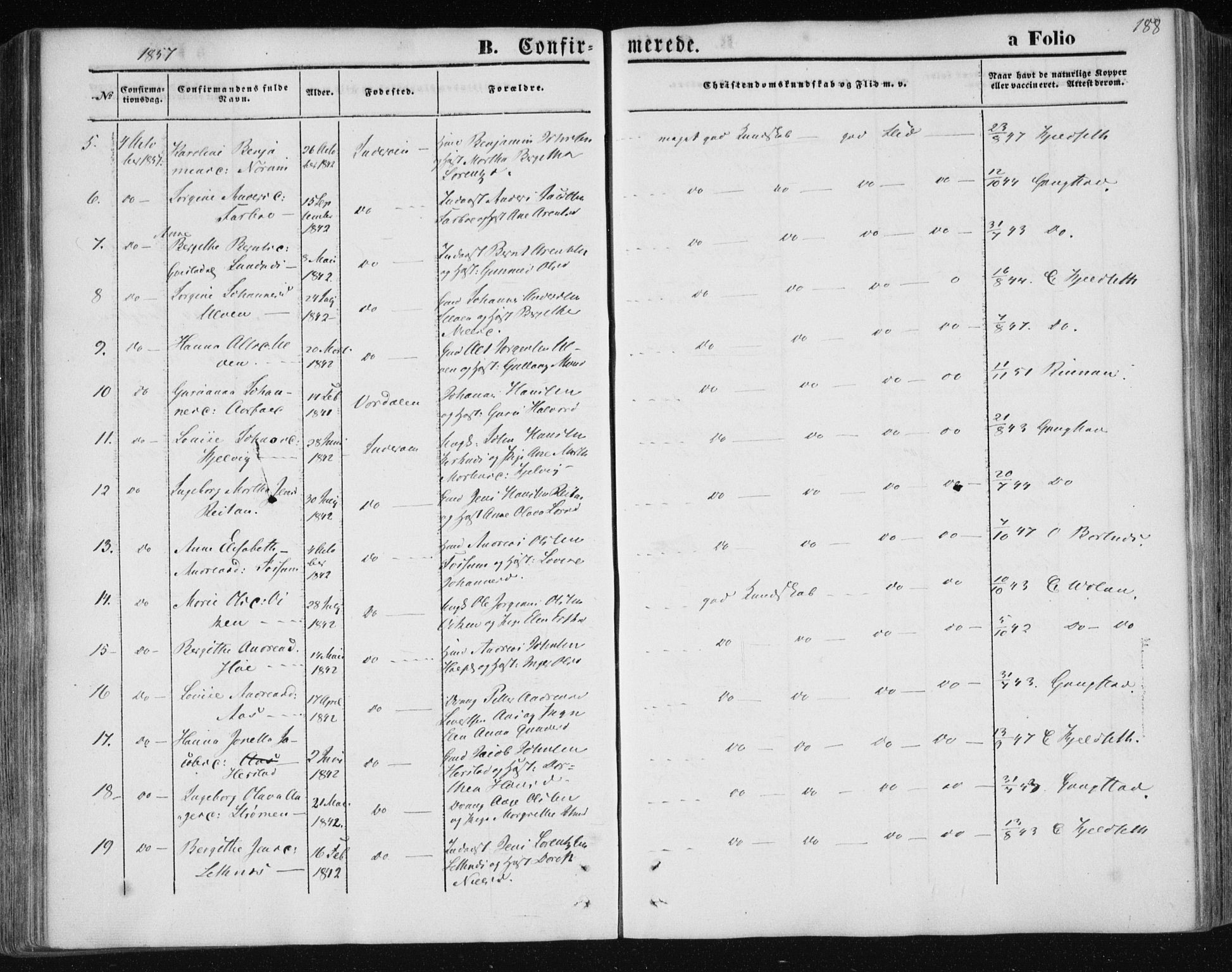 Ministerialprotokoller, klokkerbøker og fødselsregistre - Nord-Trøndelag, AV/SAT-A-1458/730/L0283: Parish register (official) no. 730A08, 1855-1865, p. 188