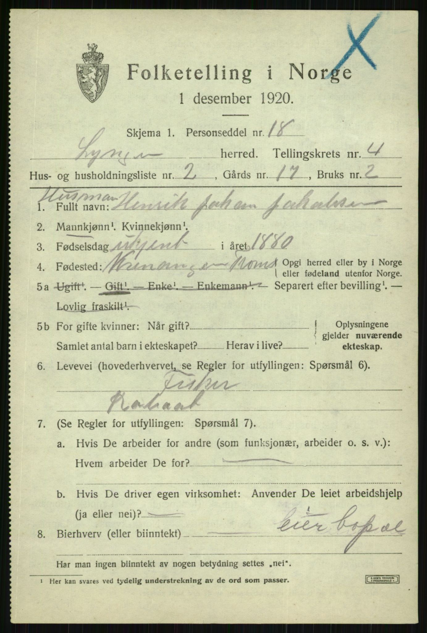 SATØ, 1920 census for Lyngen, 1920, p. 4057