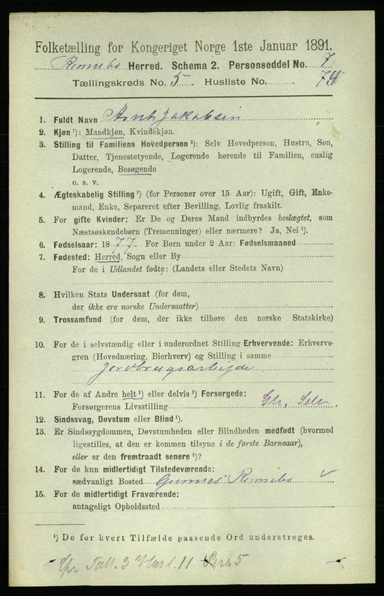 RA, 1891 census for 1635 Rennebu, 1891, p. 3035