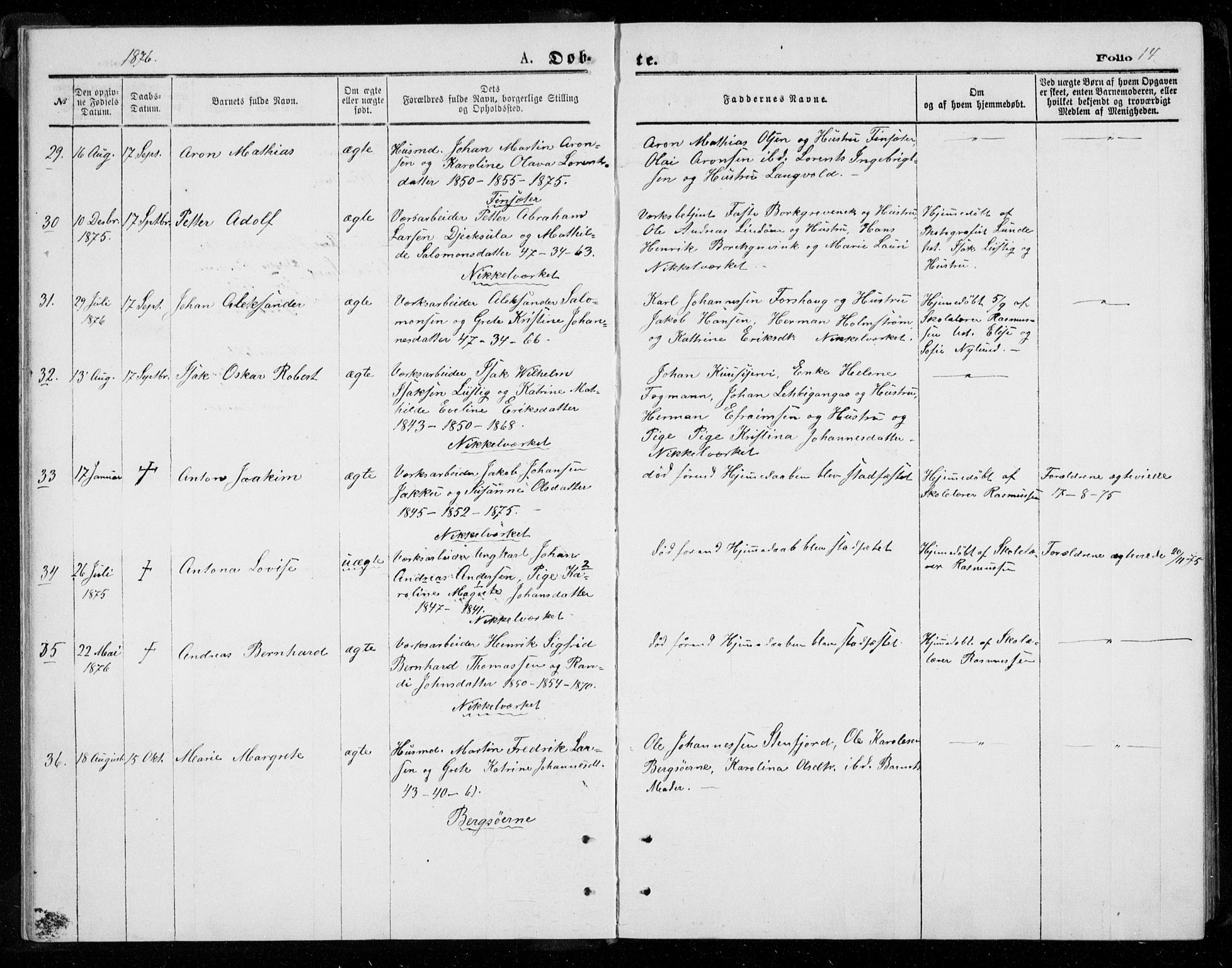 Berg sokneprestkontor, AV/SATØ-S-1318/G/Ga/Gab/L0003klokker: Parish register (copy) no. 3, 1874-1886, p. 14