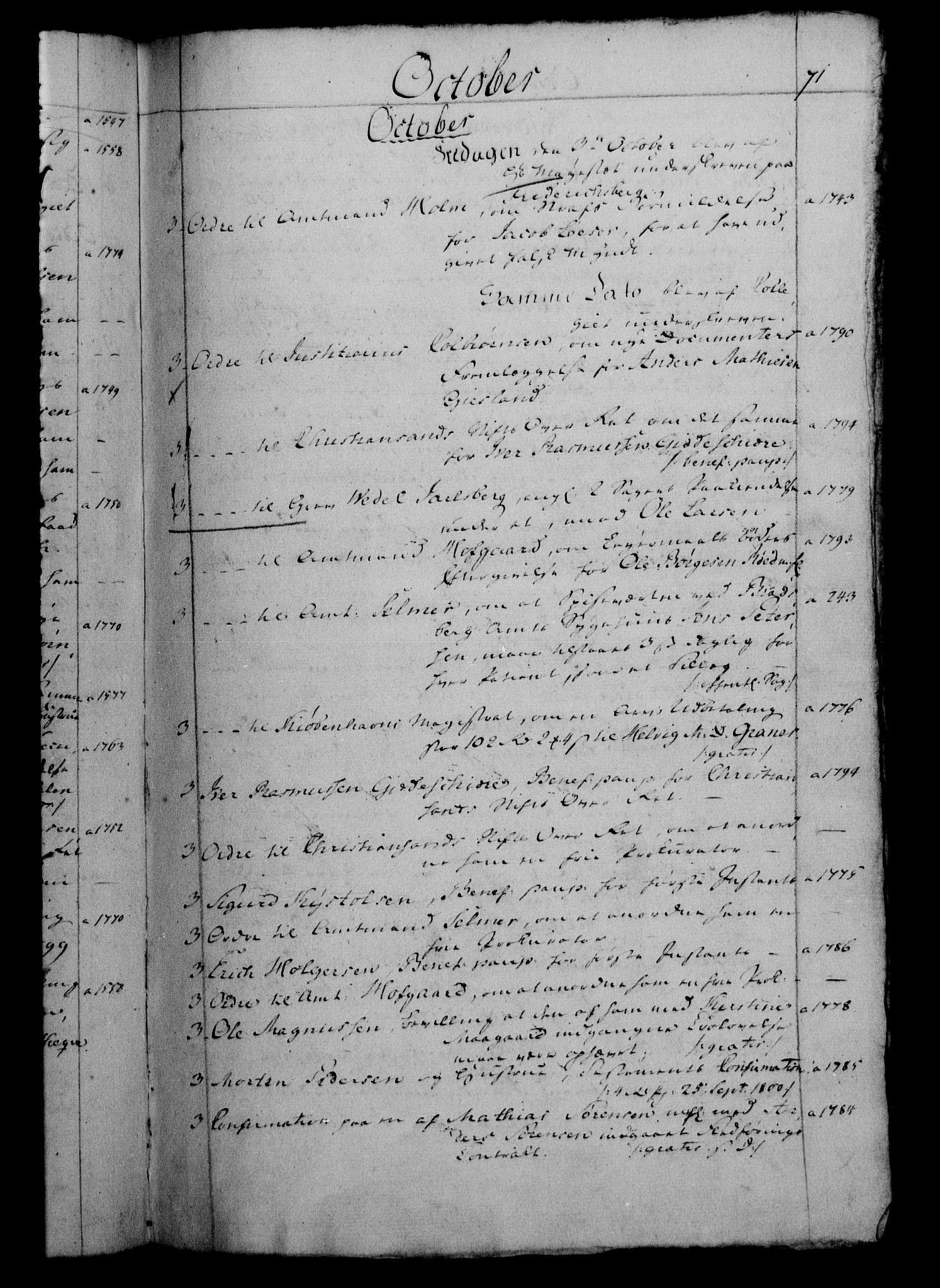 Danske Kanselli 1800-1814, RA/EA-3024/H/Hf/Hfb/Hfbc/L0001: Underskrivelsesbok m. register, 1800, p. 71