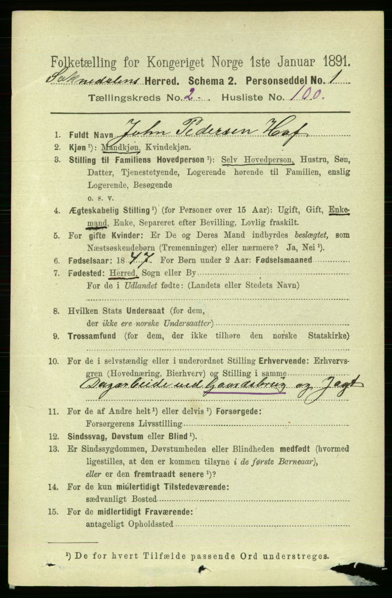 RA, 1891 census for 1649 Soknedal, 1891, p. 1093