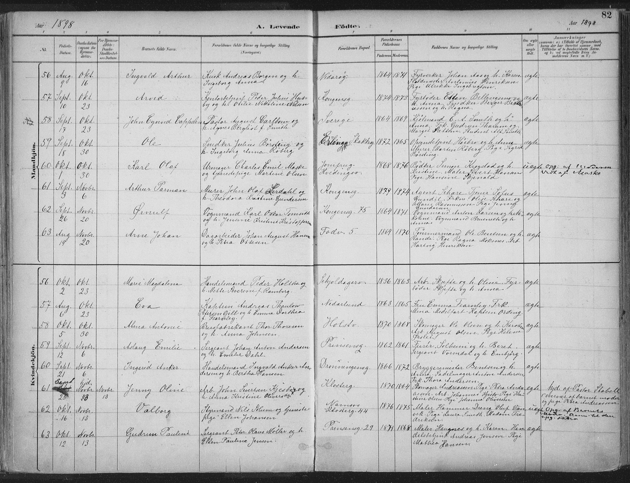 Ministerialprotokoller, klokkerbøker og fødselsregistre - Sør-Trøndelag, SAT/A-1456/601/L0062: Parish register (official) no. 601A30, 1891-1911, p. 82