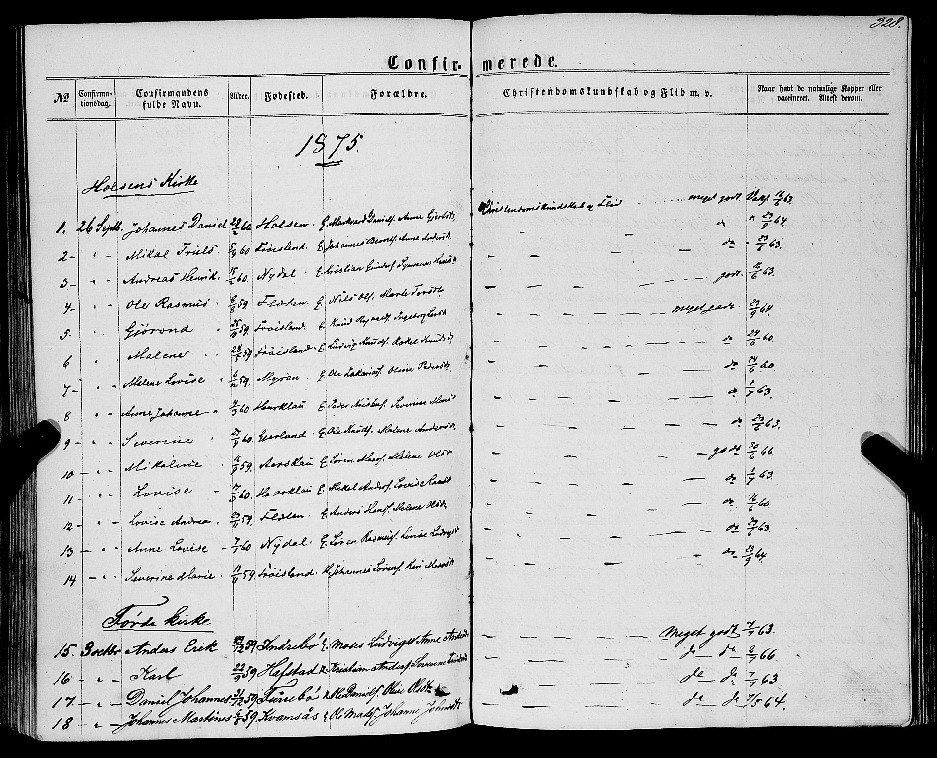 Førde sokneprestembete, AV/SAB-A-79901/H/Haa/Haaa/L0009: Parish register (official) no. A 9, 1861-1877, p. 328
