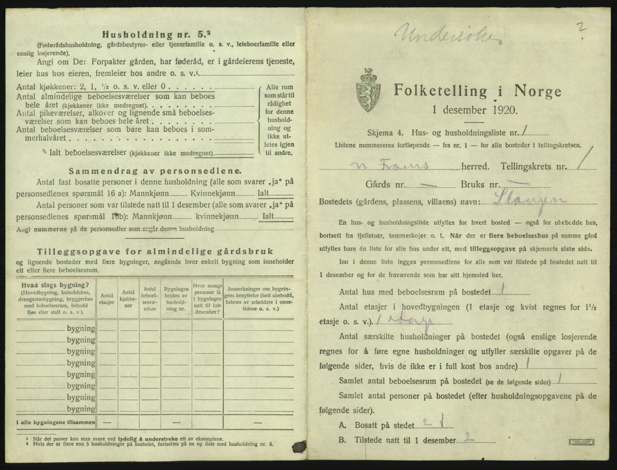 SAH, 1920 census for Nord-Fron, 1920, p. 52