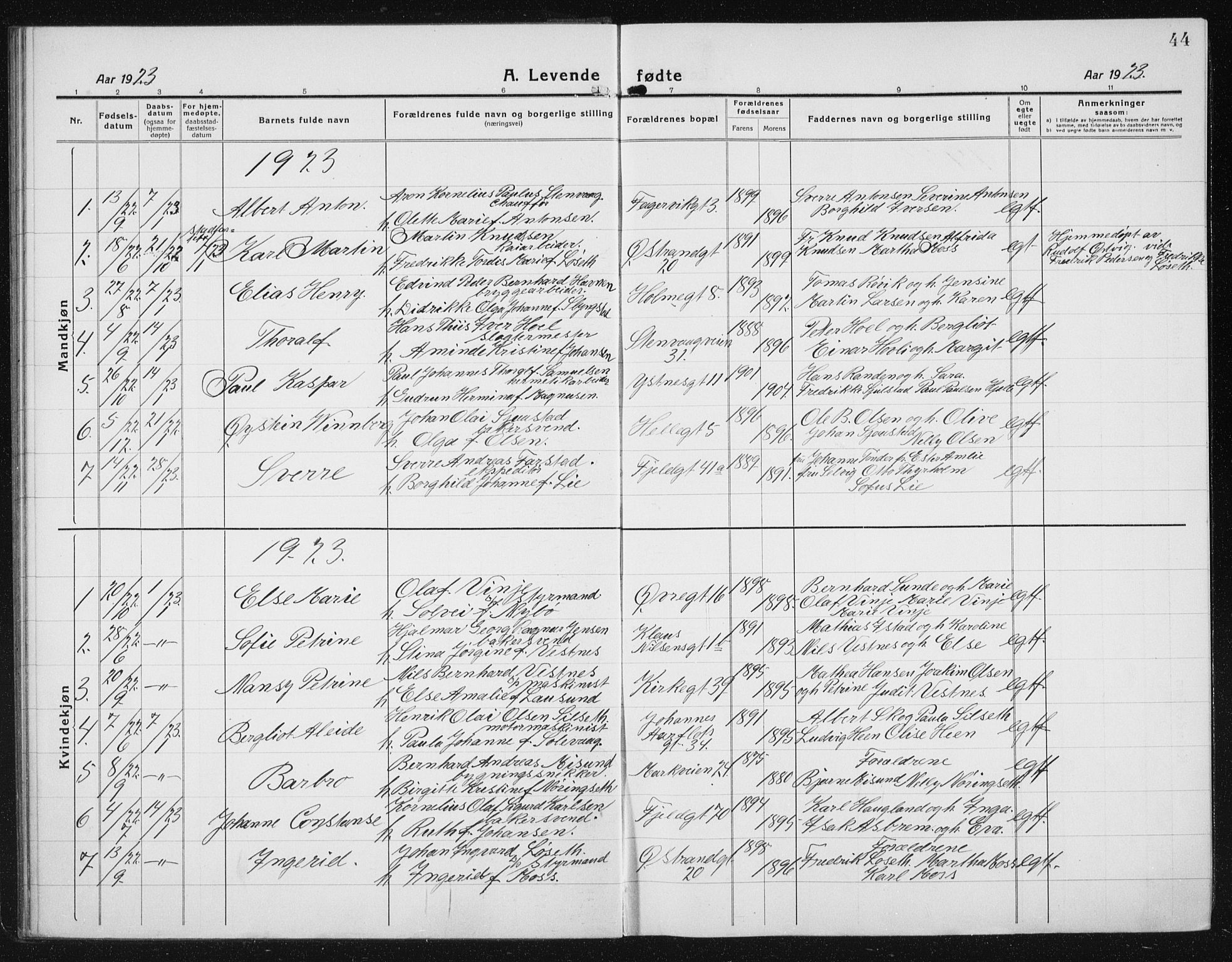 Ministerialprotokoller, klokkerbøker og fødselsregistre - Møre og Romsdal, SAT/A-1454/529/L0475: Parish register (copy) no. 529C12, 1921-1934, p. 44