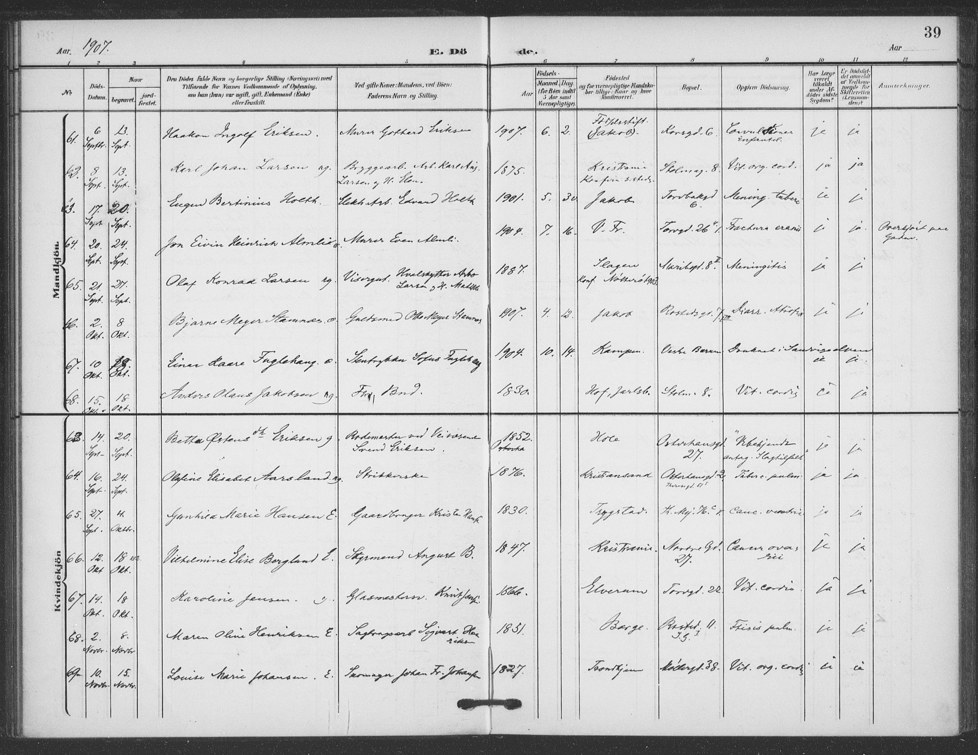 Jakob prestekontor Kirkebøker, AV/SAO-A-10850/F/Fa/L0011: Parish register (official) no. 11, 1906-1920, p. 39