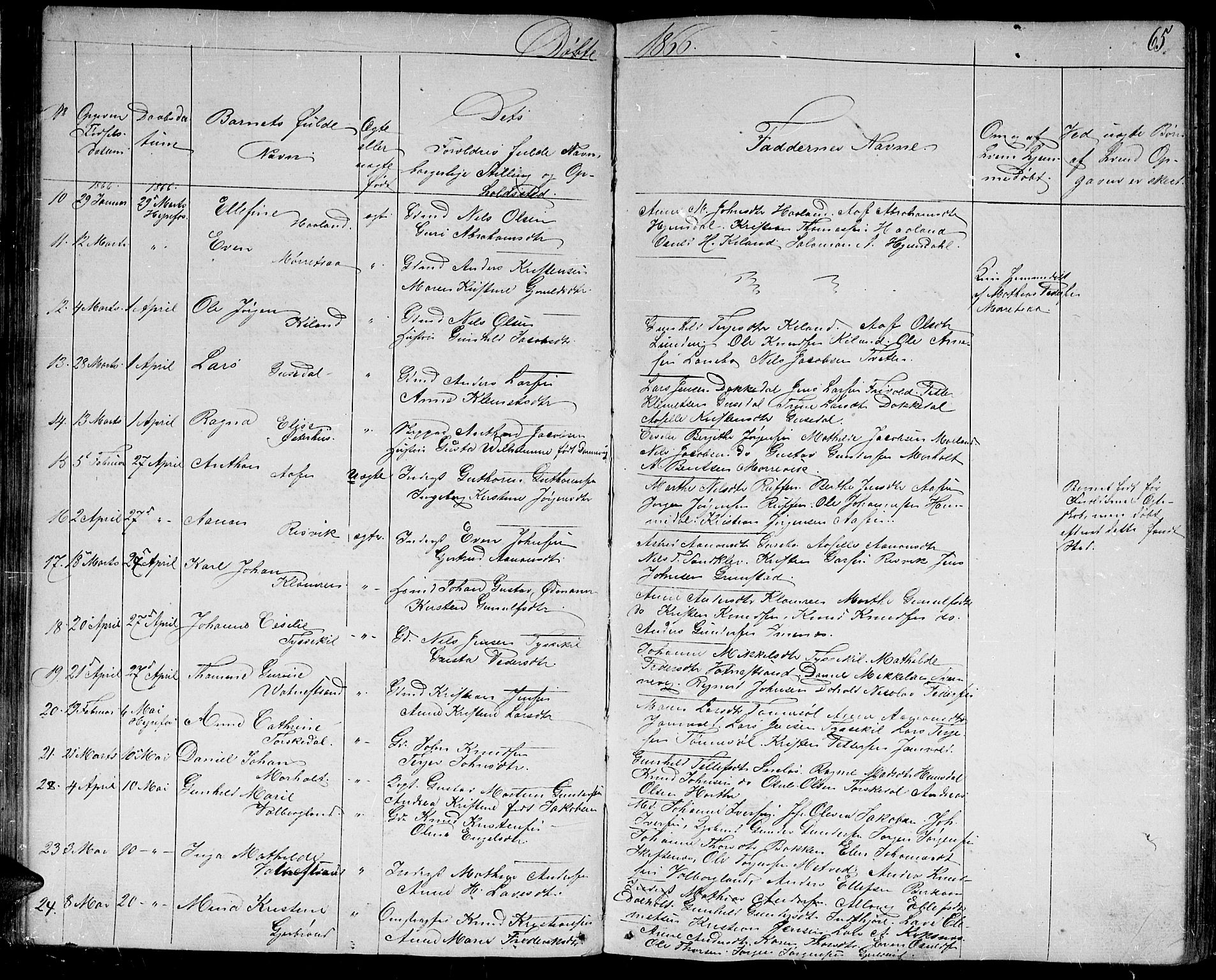 Hommedal sokneprestkontor, AV/SAK-1111-0023/F/Fb/Fbb/L0005: Parish register (copy) no. B 5, 1850-1869, p. 65