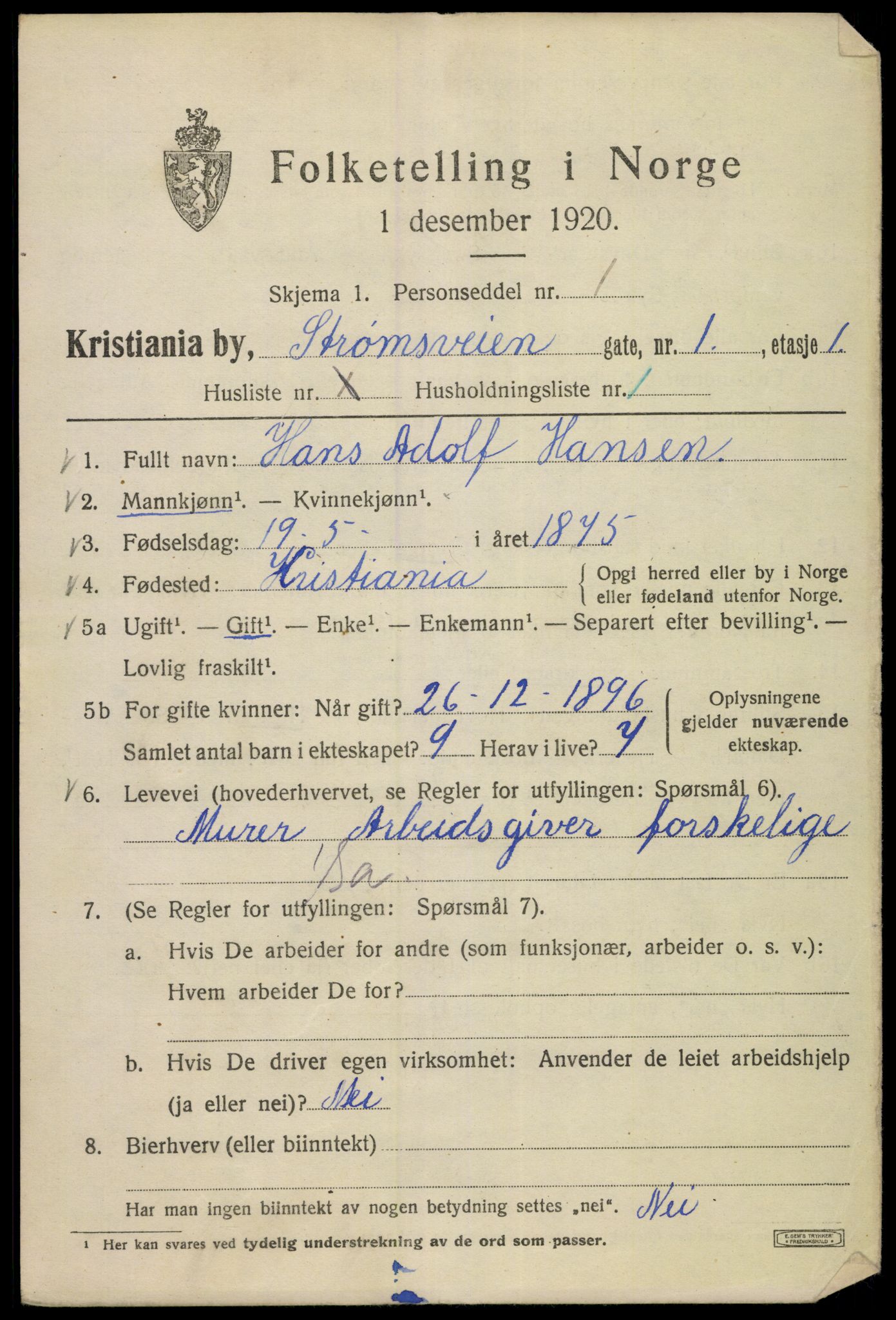 SAO, 1920 census for Kristiania, 1920, p. 551675