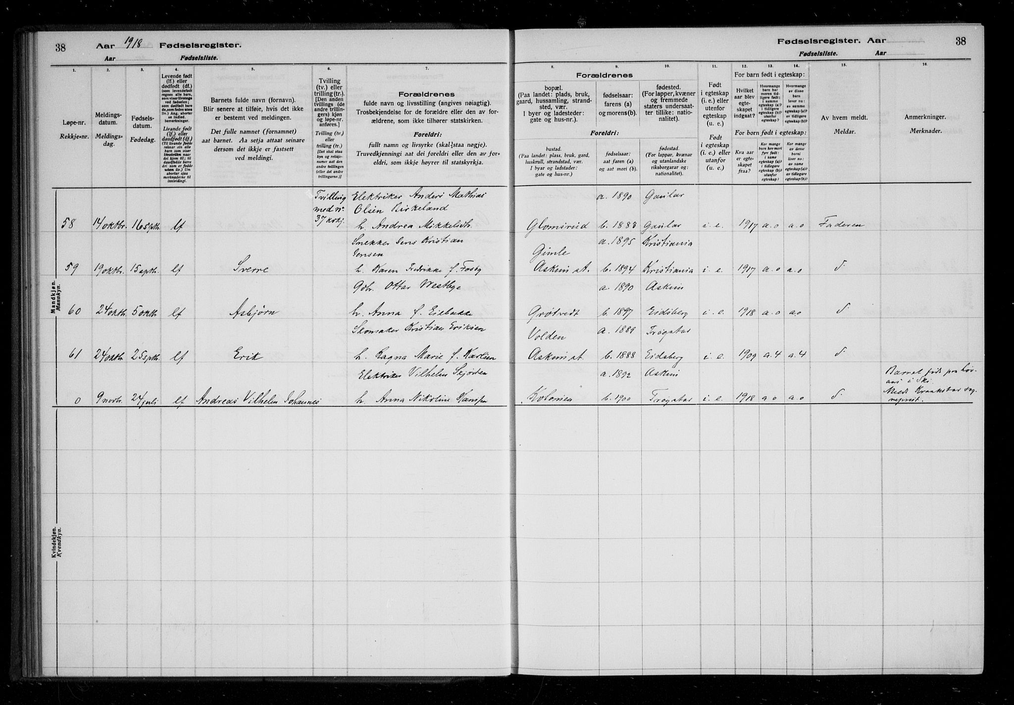 Askim prestekontor Kirkebøker, SAO/A-10900/J/Ja/L0001: Birth register no. 1, 1916-1929, p. 38