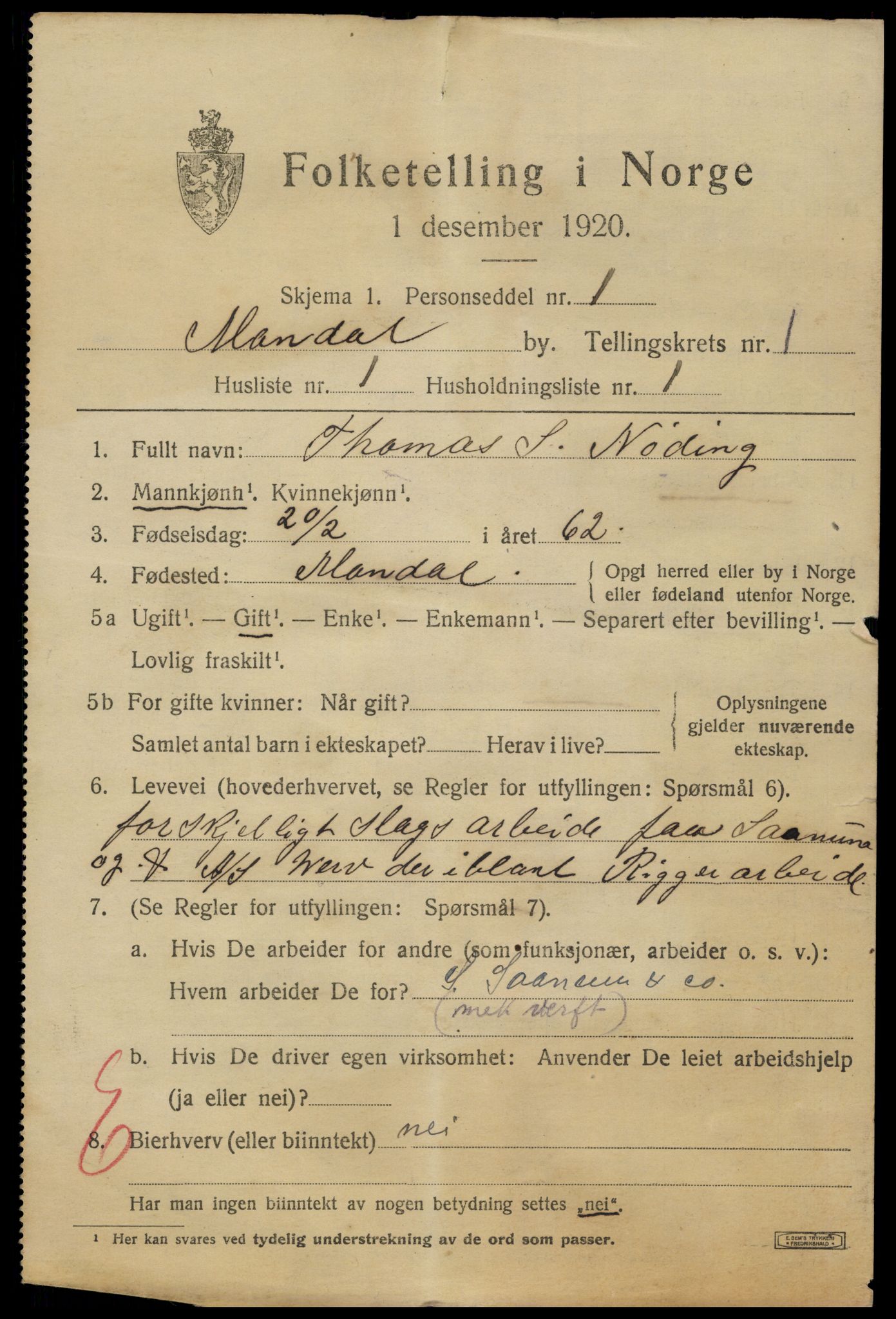 SAK, 1920 census for Mandal, 1920, p. 3267