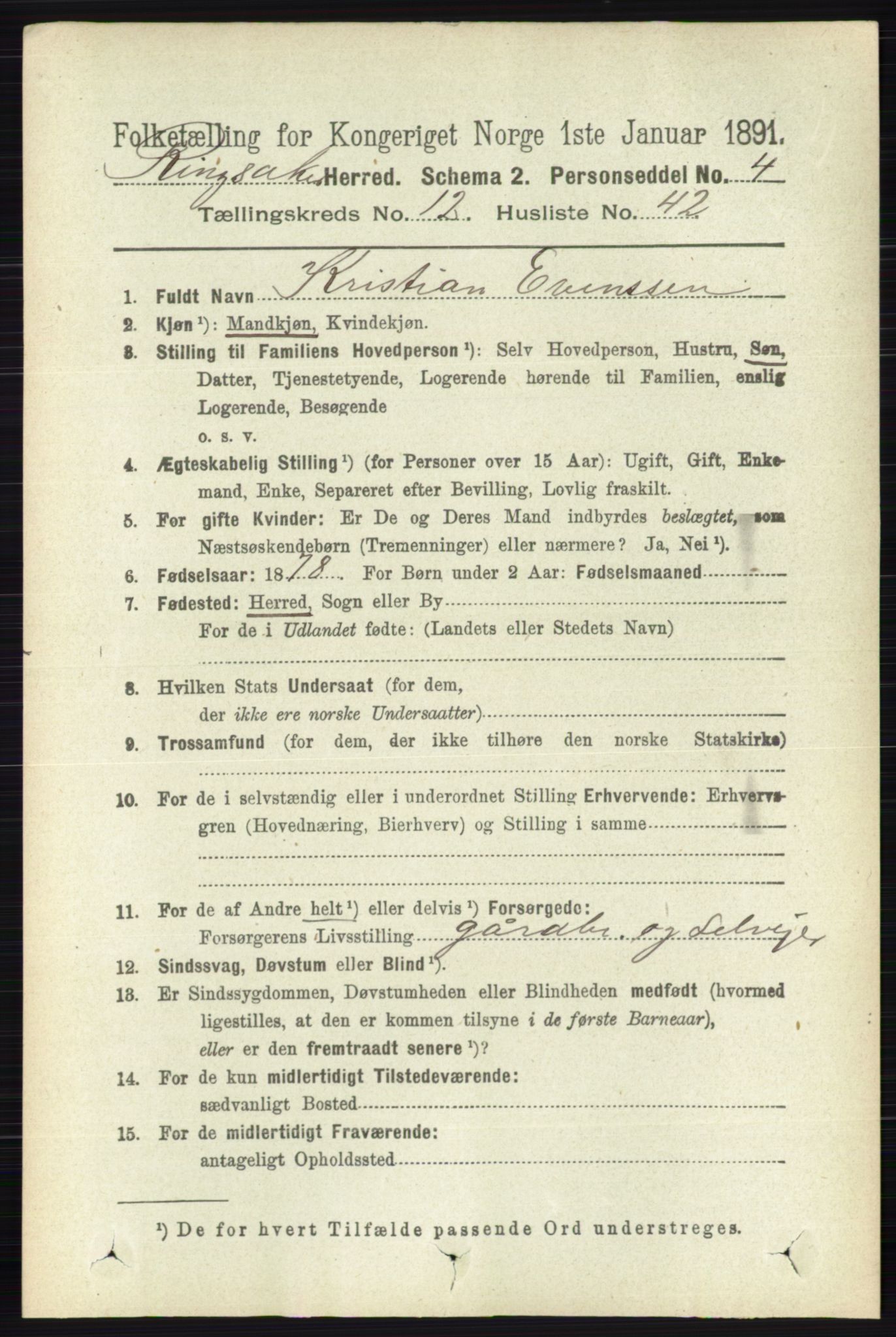 RA, 1891 census for 0412 Ringsaker, 1891, p. 6981
