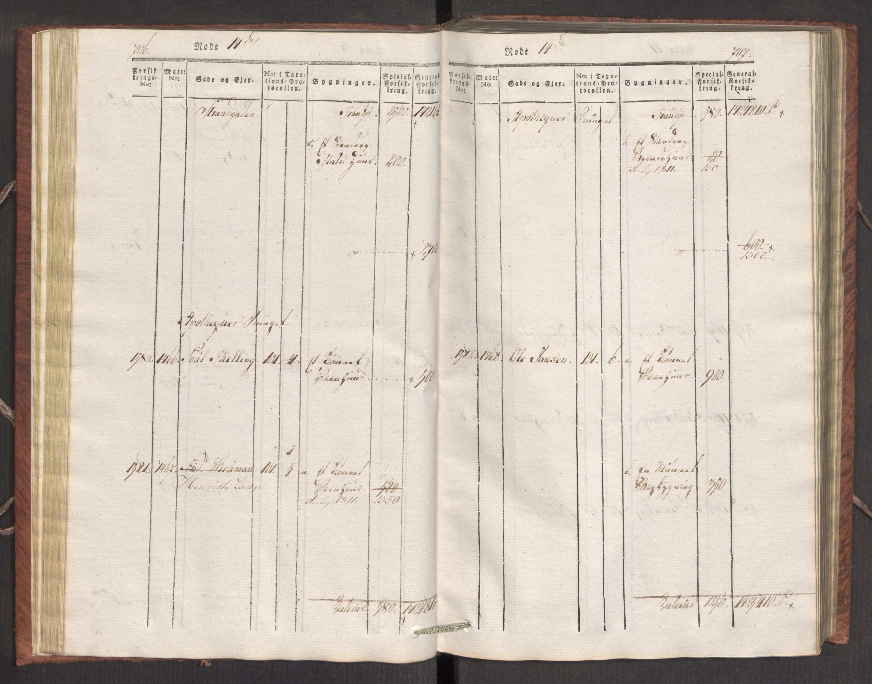 Kommersekollegiet, Brannforsikringskontoret 1767-1814, AV/RA-EA-5458/F/Fa/L0007/0002: Bergen / Branntakstprotokoll, 1807-1817, p. 706-707