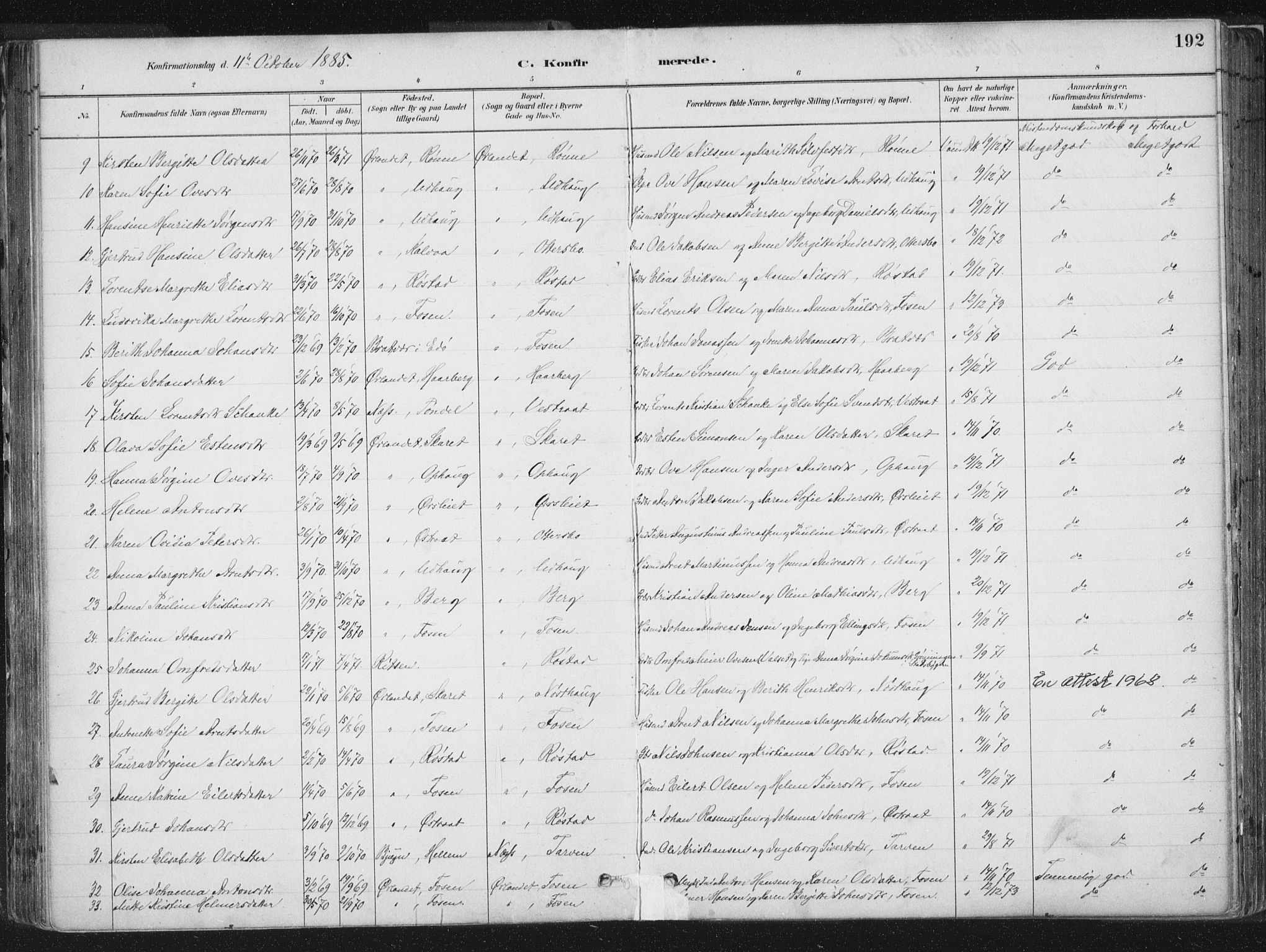 Ministerialprotokoller, klokkerbøker og fødselsregistre - Sør-Trøndelag, AV/SAT-A-1456/659/L0739: Parish register (official) no. 659A09, 1879-1893, p. 192