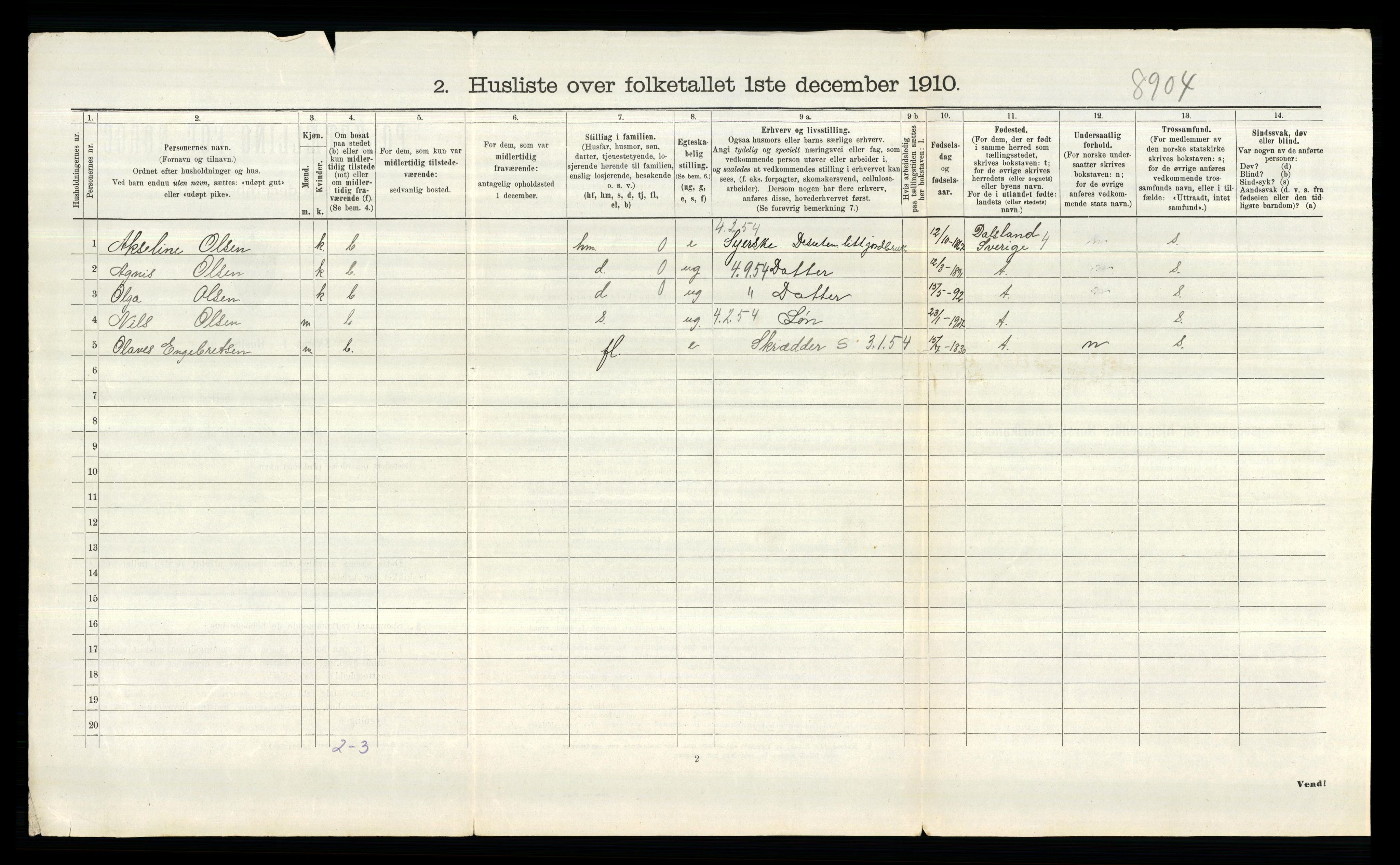 RA, 1910 census for Tune, 1910, p. 2801