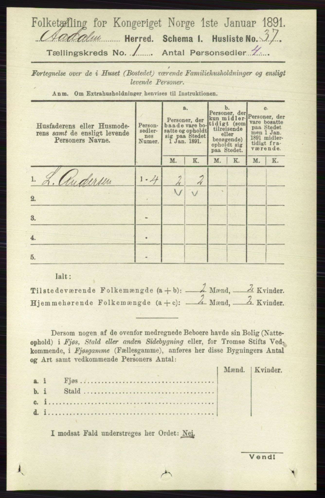 RA, 1891 census for 0614 Ådal, 1891, p. 60