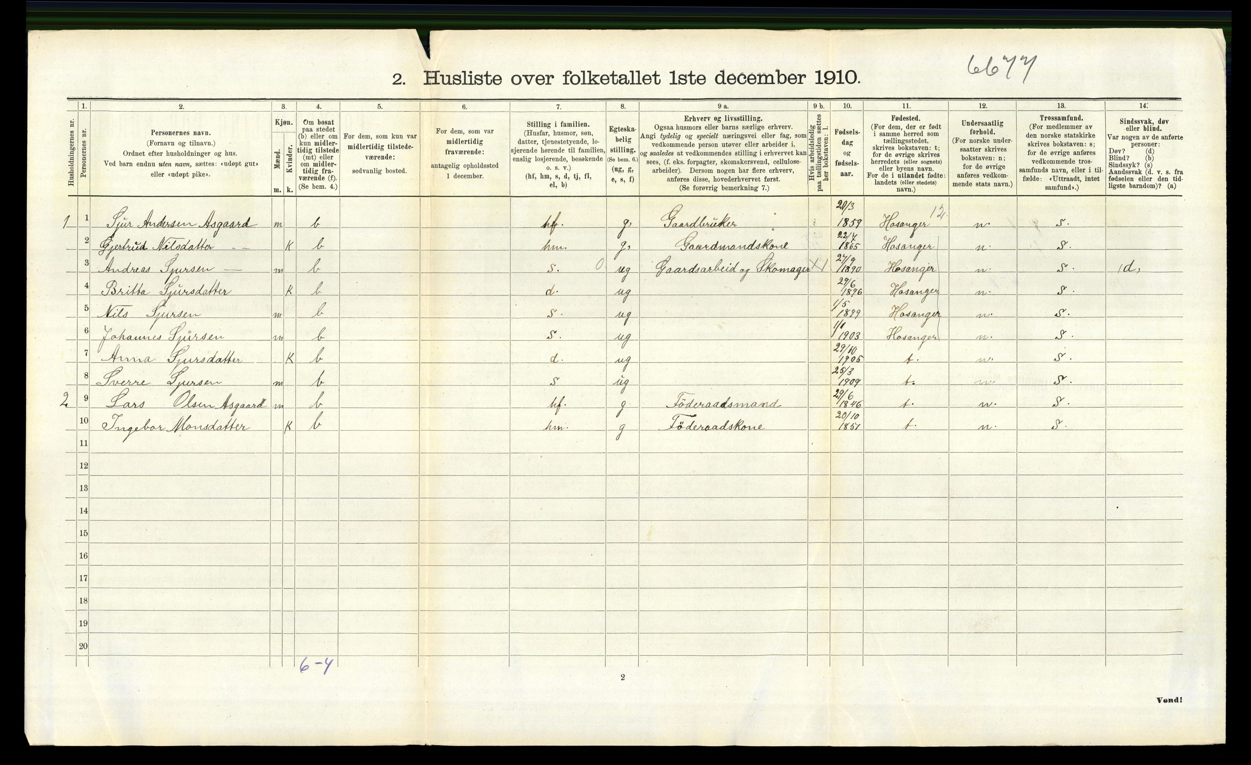 RA, 1910 census for Lindås, 1910, p. 1135