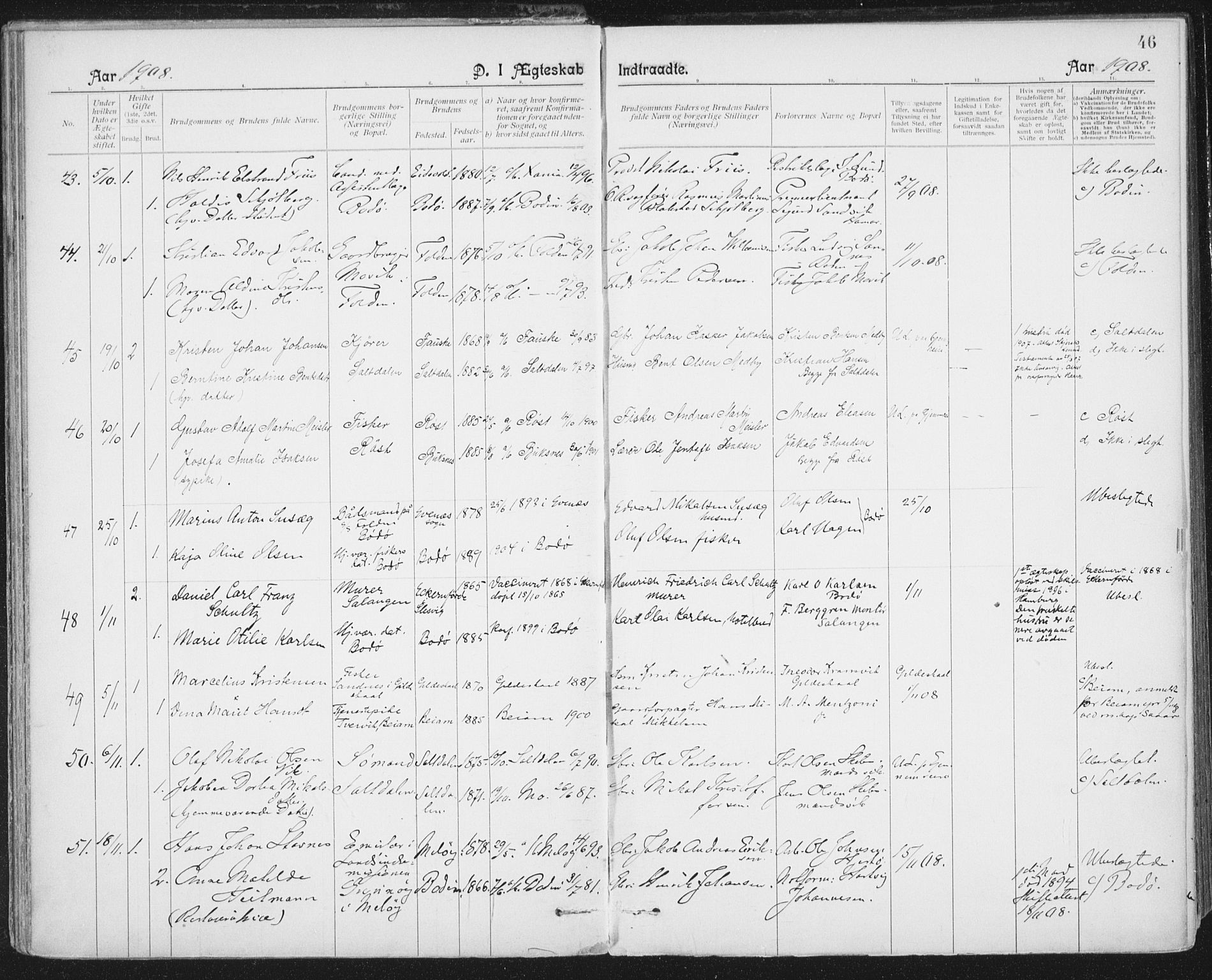 Ministerialprotokoller, klokkerbøker og fødselsregistre - Nordland, SAT/A-1459/801/L0012: Parish register (official) no. 801A12, 1900-1916, p. 46