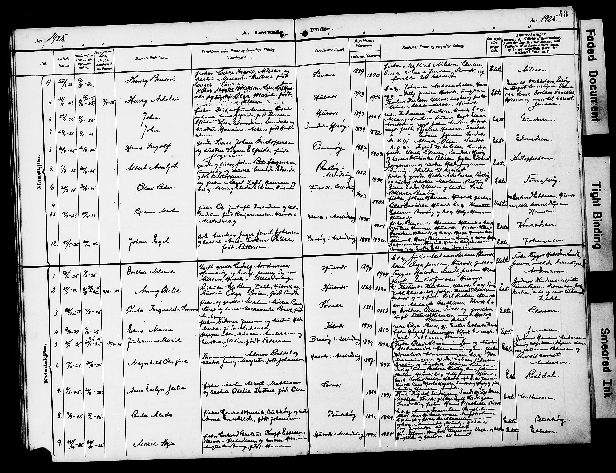 Ministerialprotokoller, klokkerbøker og fødselsregistre - Nordland, AV/SAT-A-1459/818/L0273: Parish register (copy) no. 818C01, 1893-1928, p. 43