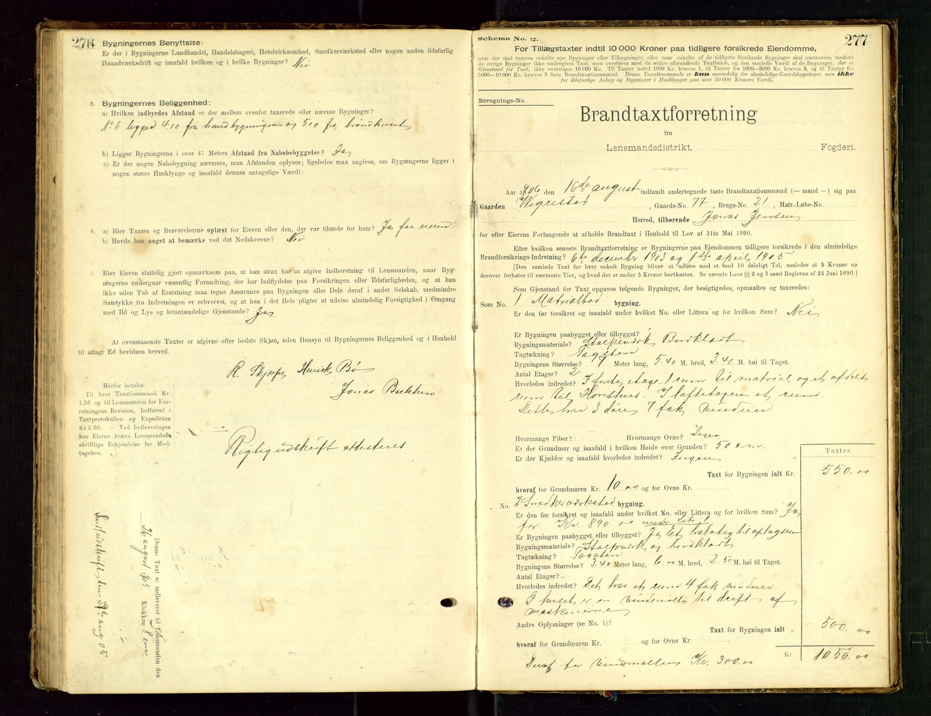 Hå lensmannskontor, SAST/A-100456/Goa/L0003: Takstprotokoll (skjema), 1895-1911, p. 276-277