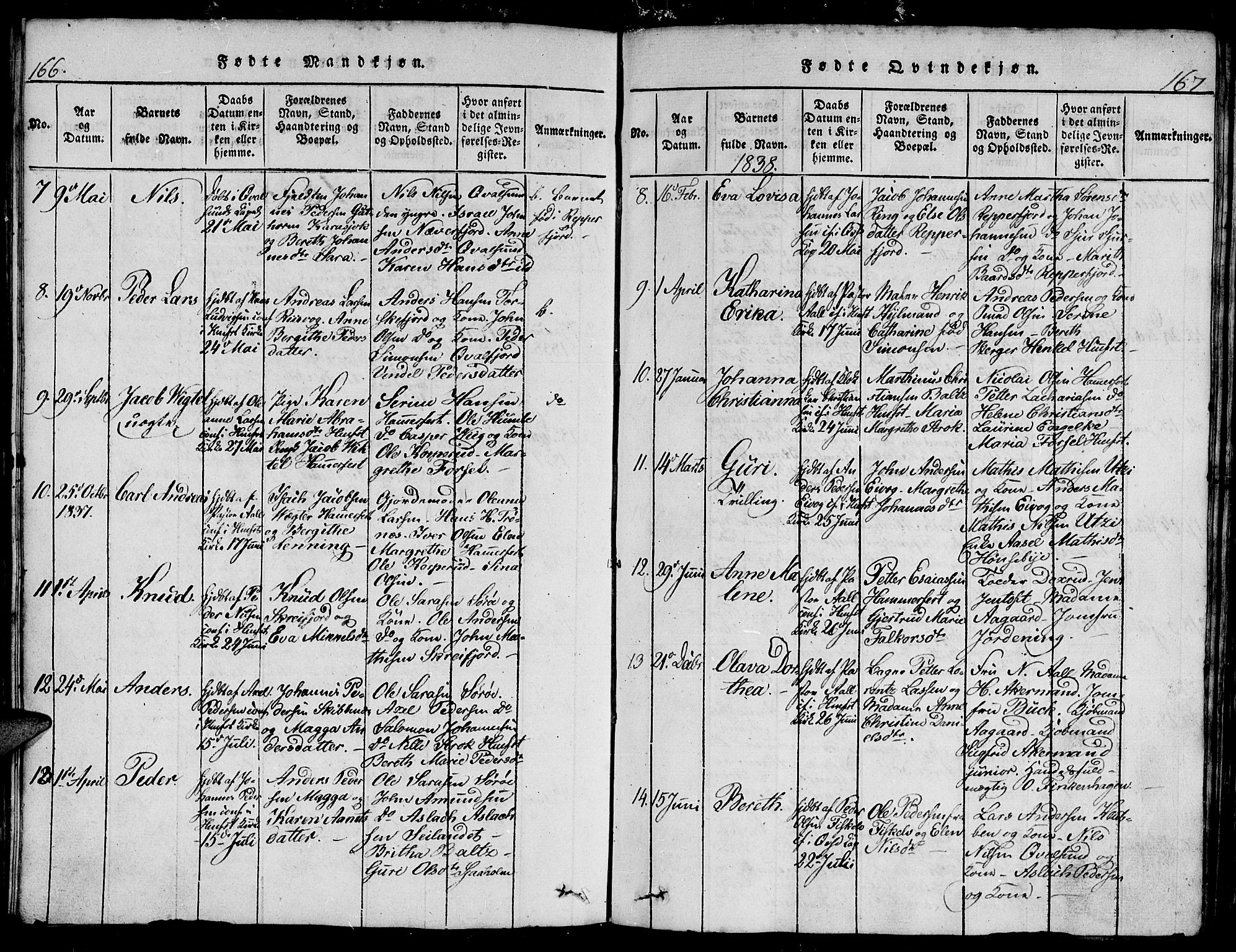 Hammerfest sokneprestkontor, AV/SATØ-S-1347/H/Hb/L0001.klokk: Parish register (copy) no. 1, 1822-1850, p. 166-167