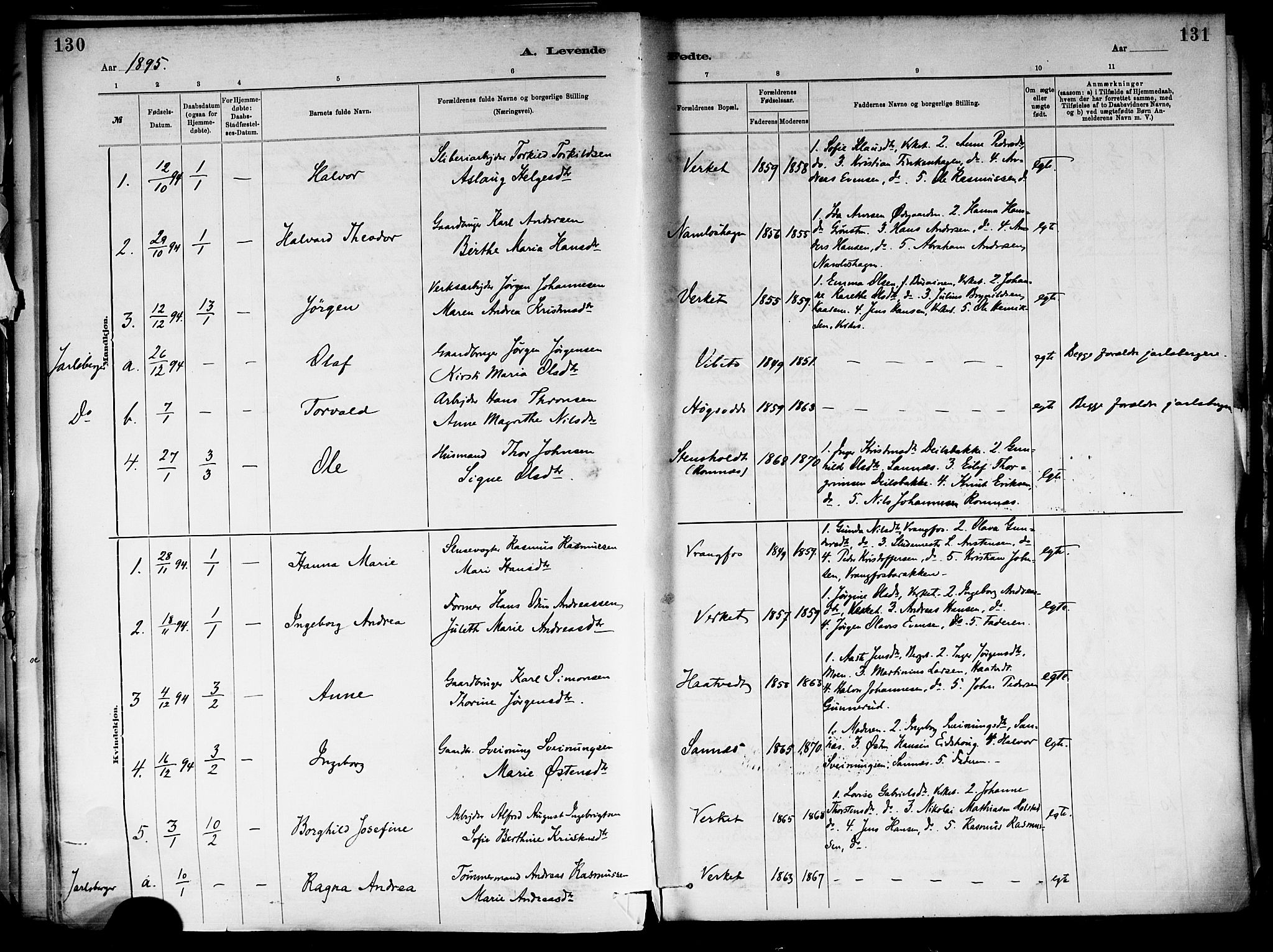 Holla kirkebøker, SAKO/A-272/F/Fa/L0008: Parish register (official) no. 8, 1882-1897, p. 130