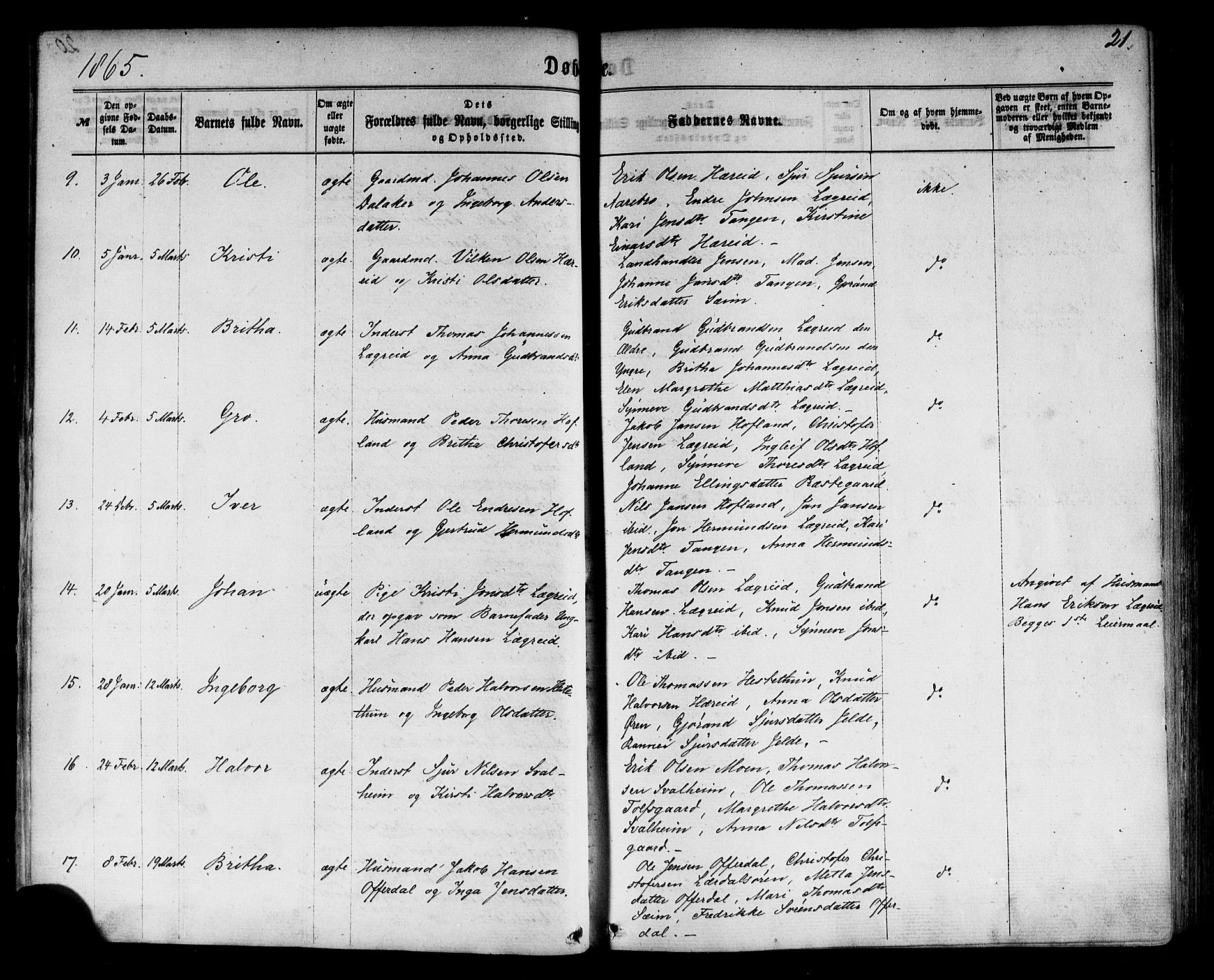 Årdal sokneprestembete, AV/SAB-A-81701: Parish register (official) no. A 3, 1863-1886, p. 21