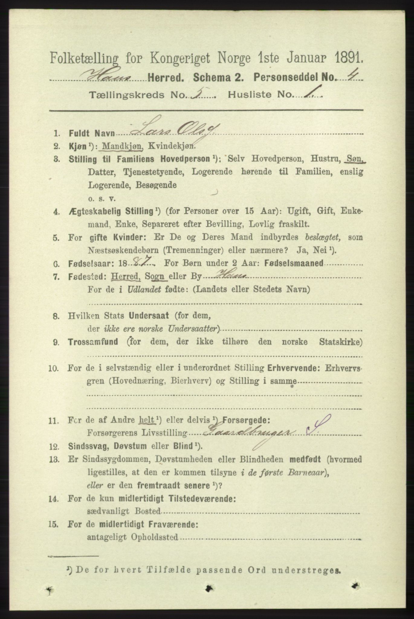 RA, 1891 census for 1250 Haus, 1891, p. 1825