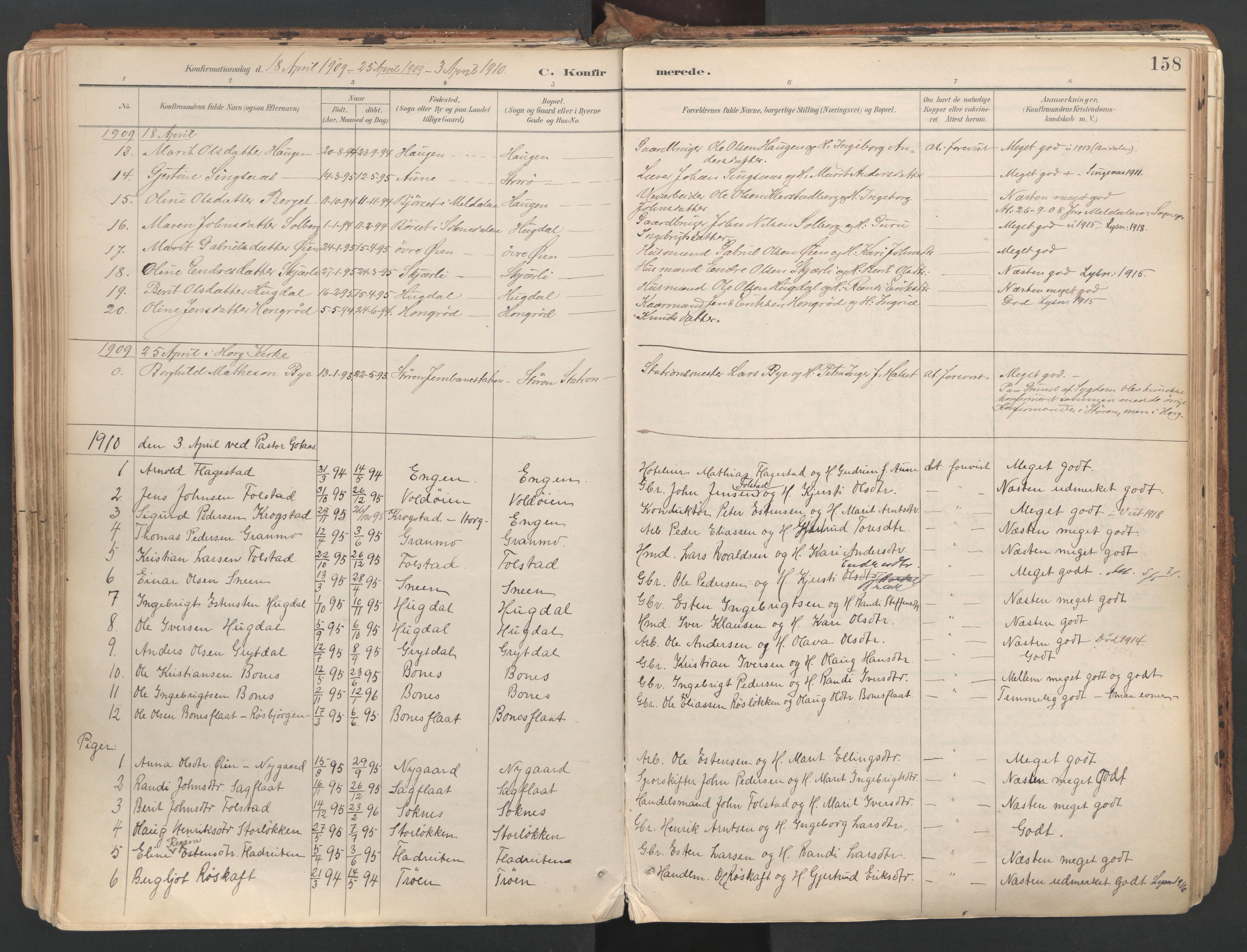 Ministerialprotokoller, klokkerbøker og fødselsregistre - Sør-Trøndelag, SAT/A-1456/687/L1004: Parish register (official) no. 687A10, 1891-1923, p. 158