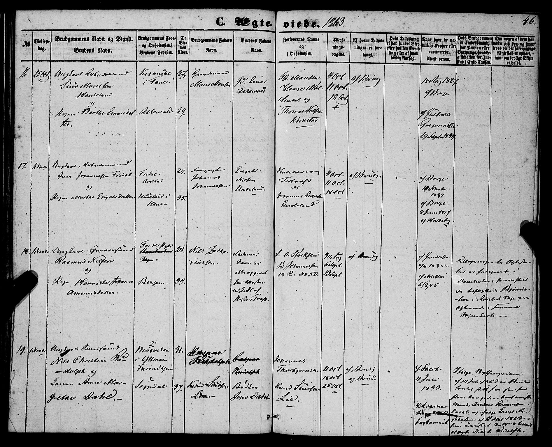St. Jørgens hospital og Årstad sokneprestembete, SAB/A-99934: Parish register (official) no. A 9, 1853-1878, p. 46
