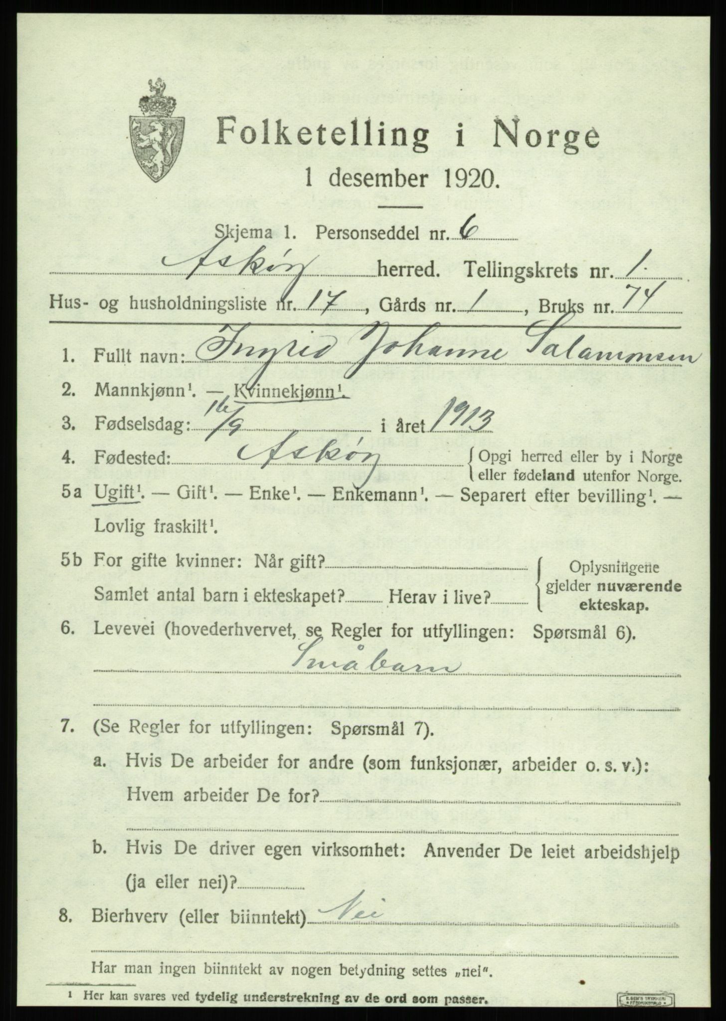 SAB, 1920 census for Askøy, 1920, p. 3694