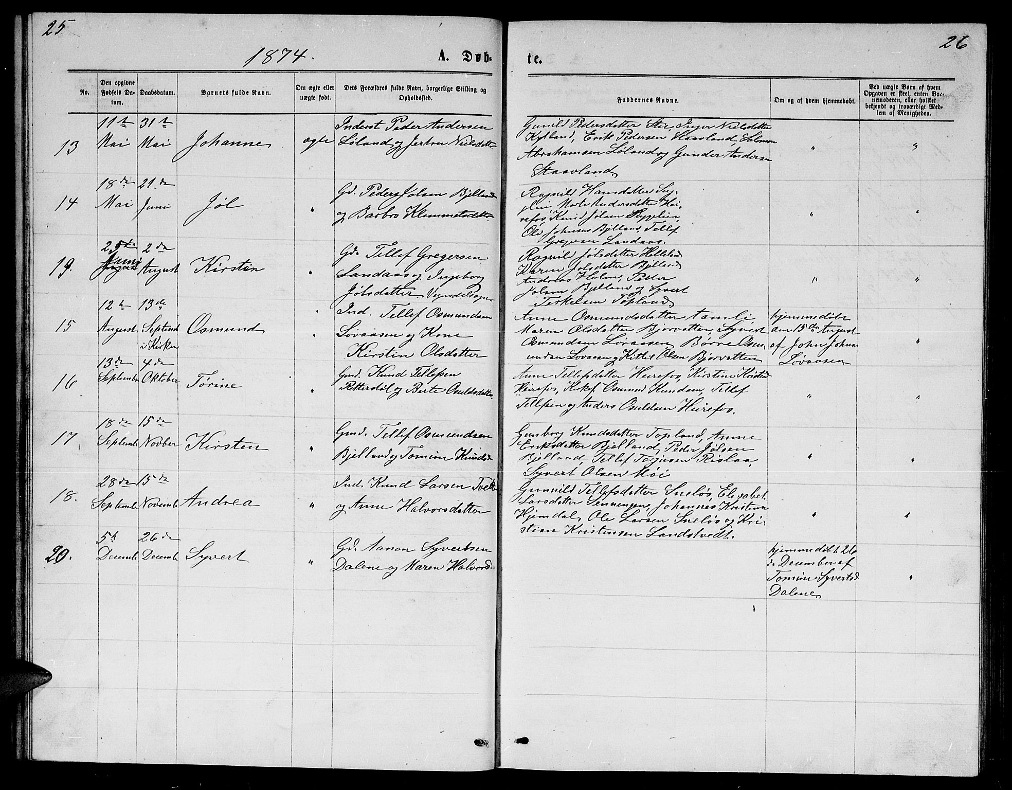 Herefoss sokneprestkontor, AV/SAK-1111-0019/F/Fb/Fba/L0002: Parish register (copy) no. B 2, 1868-1886, p. 25-26