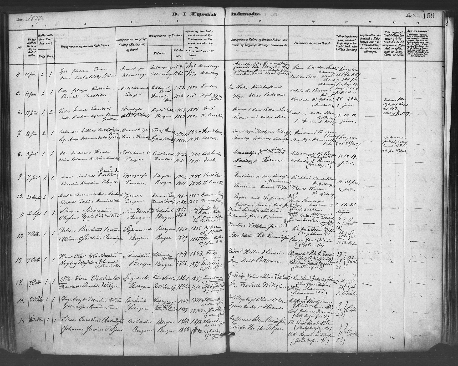 Mariakirken Sokneprestembete, SAB/A-76901/H/Haa/L0007: Parish register (official) no. A 7, 1878-1893, p. 159