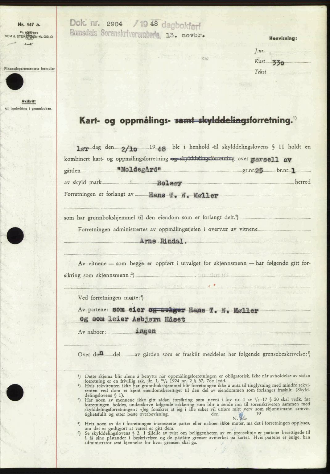 Romsdal sorenskriveri, AV/SAT-A-4149/1/2/2C: Mortgage book no. A27, 1948-1948, Diary no: : 2904/1948