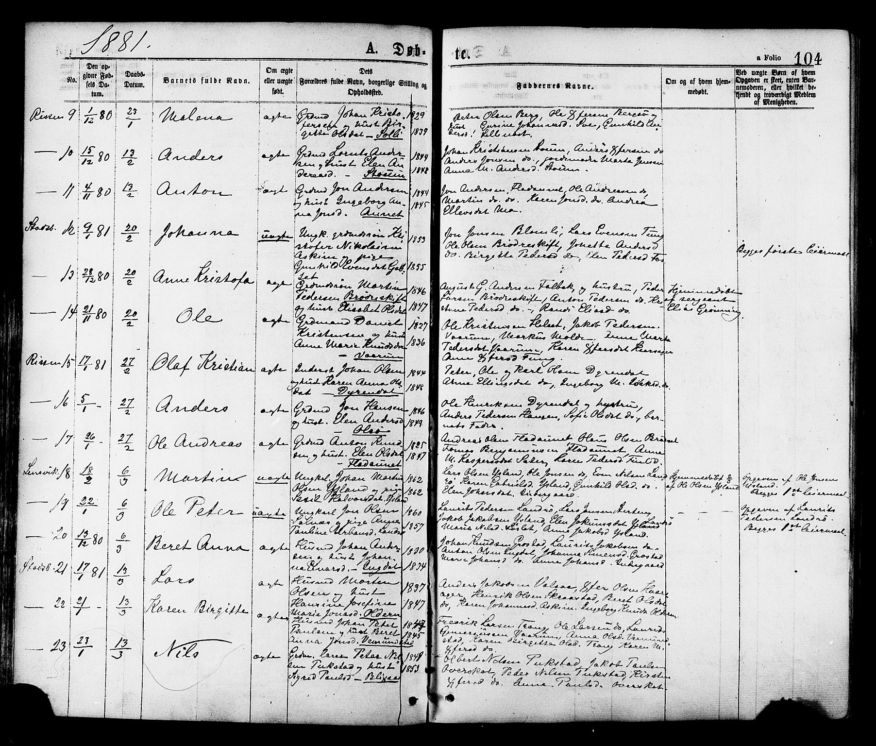 Ministerialprotokoller, klokkerbøker og fødselsregistre - Sør-Trøndelag, SAT/A-1456/646/L0613: Parish register (official) no. 646A11, 1870-1884, p. 104