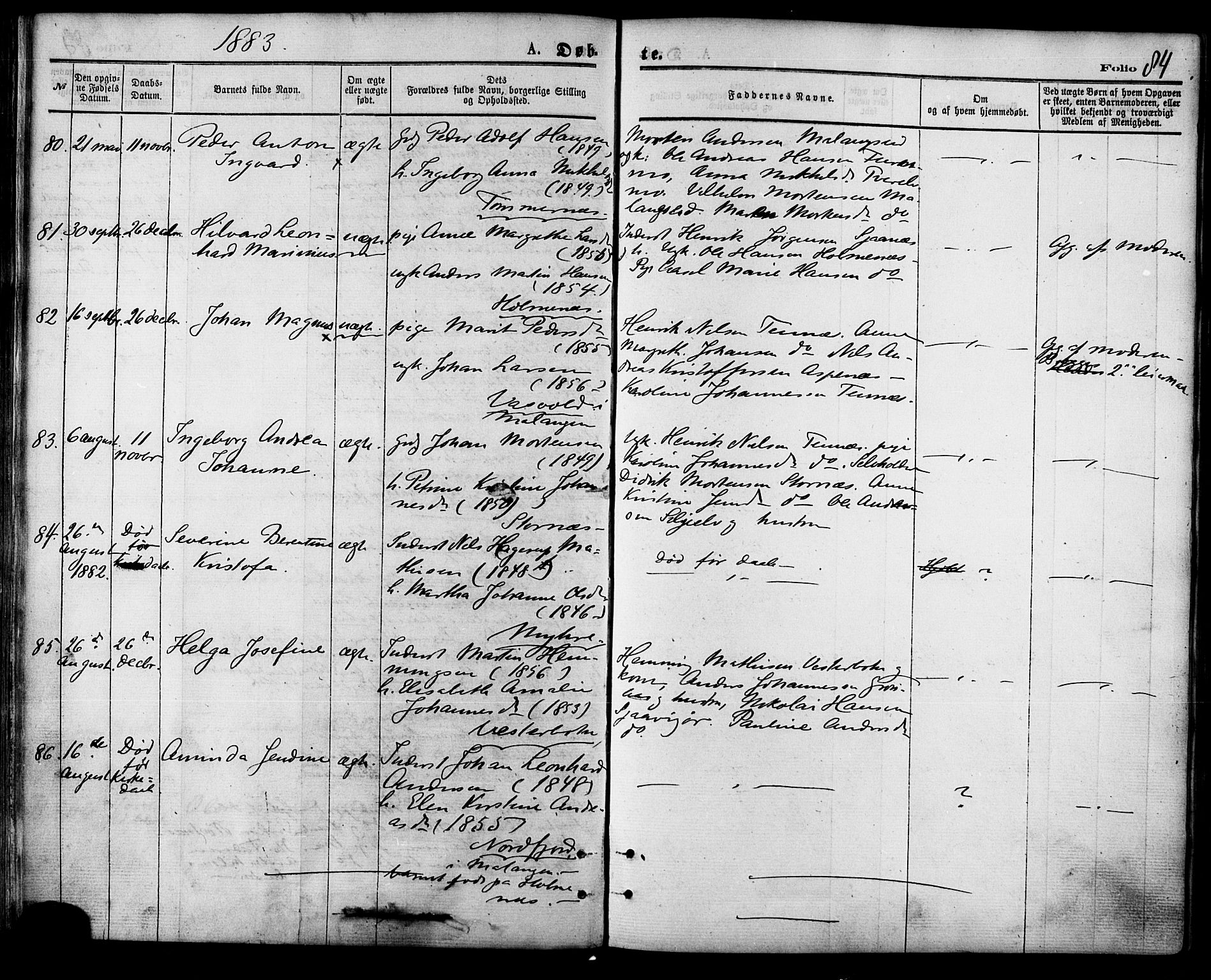 Balsfjord sokneprestembete, AV/SATØ-S-1303/G/Ga/L0004kirke: Parish register (official) no. 4, 1871-1883, p. 84