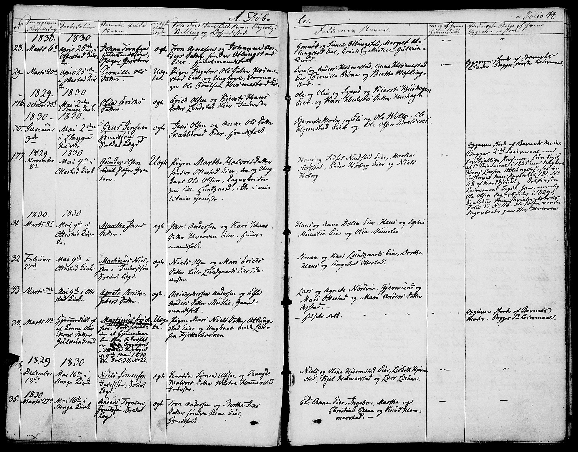 Stange prestekontor, SAH/PREST-002/K/L0009: Parish register (official) no. 9, 1826-1835, p. 44