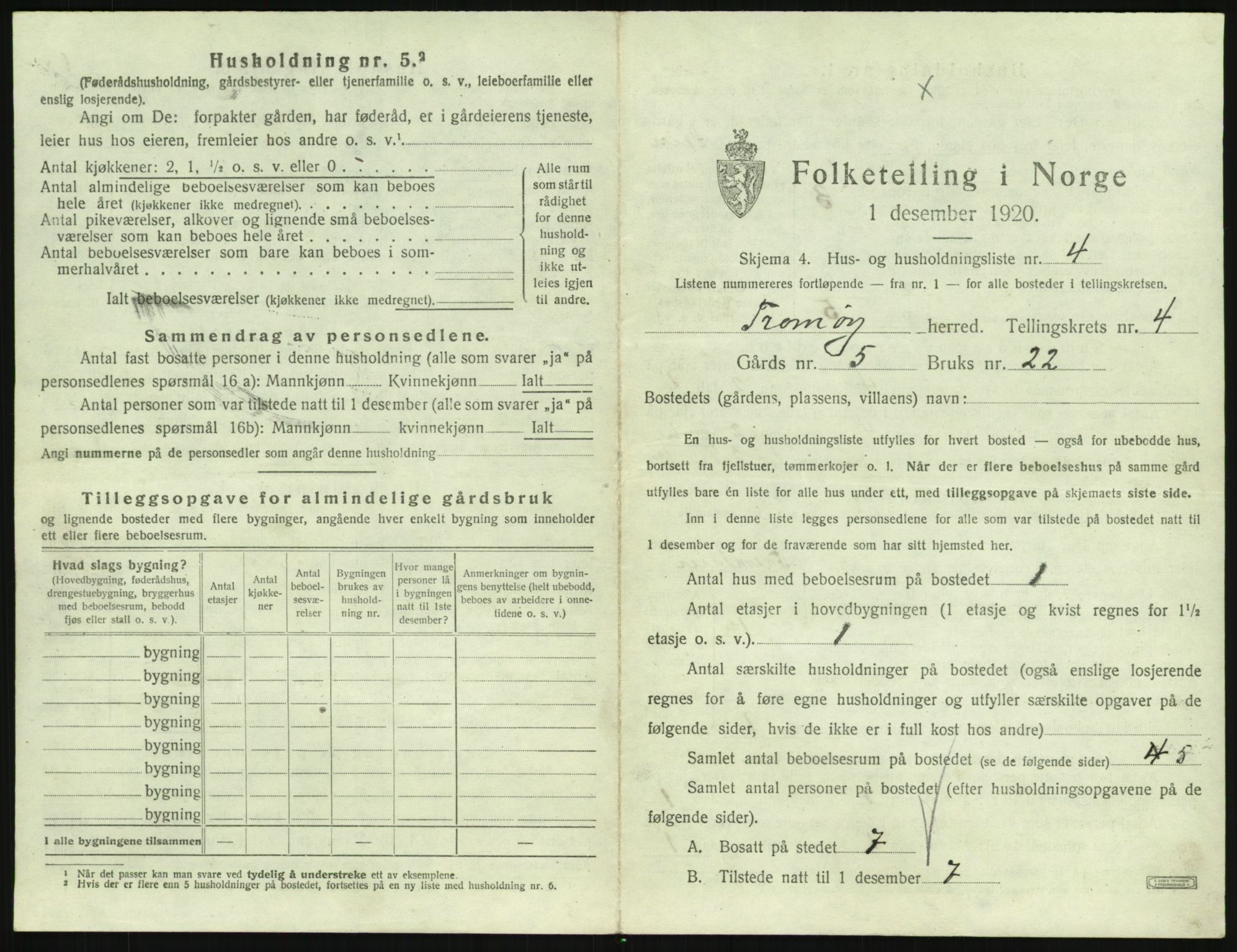 SAK, 1920 census for Tromøy, 1920, p. 337