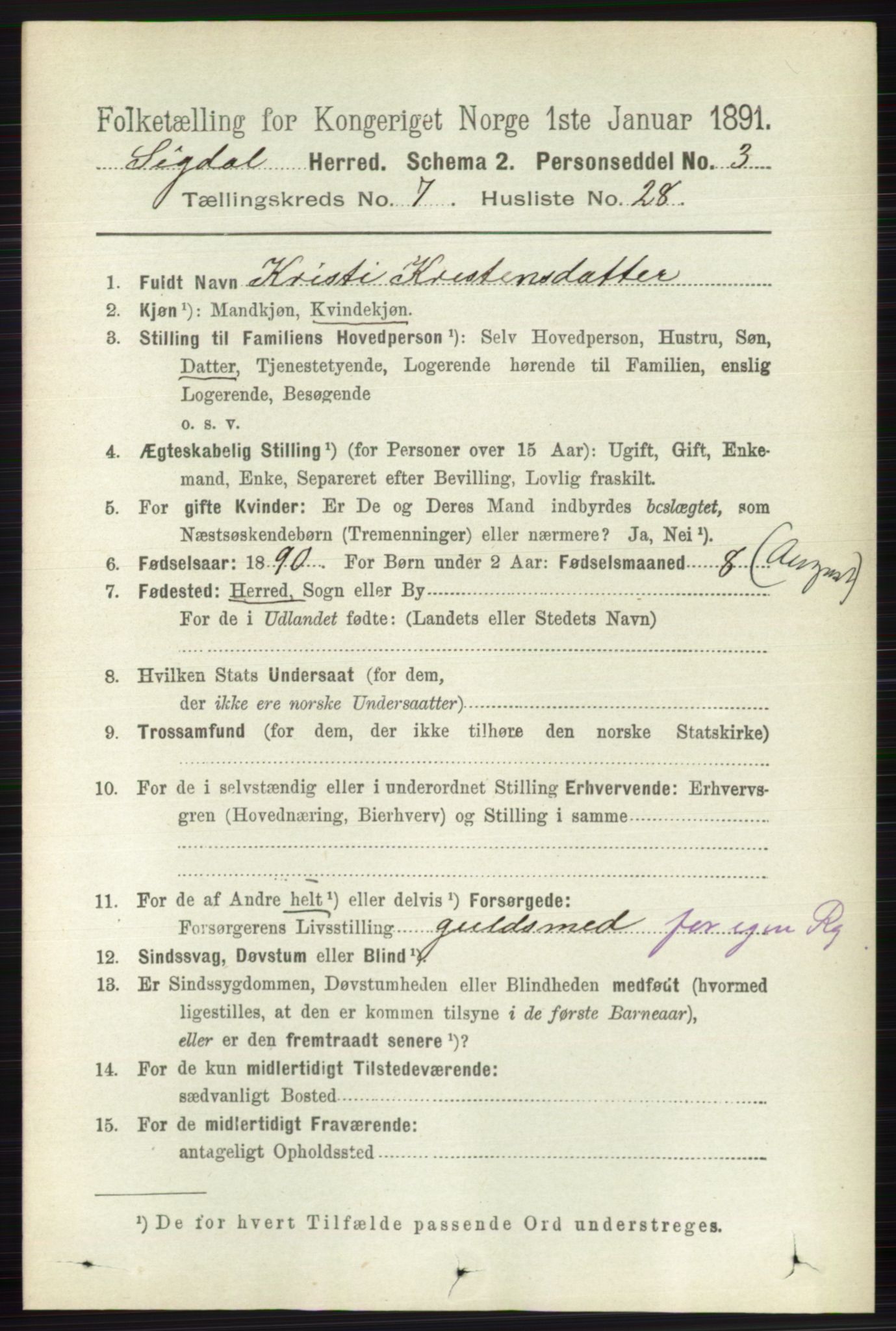 RA, 1891 census for 0621 Sigdal, 1891, p. 2875