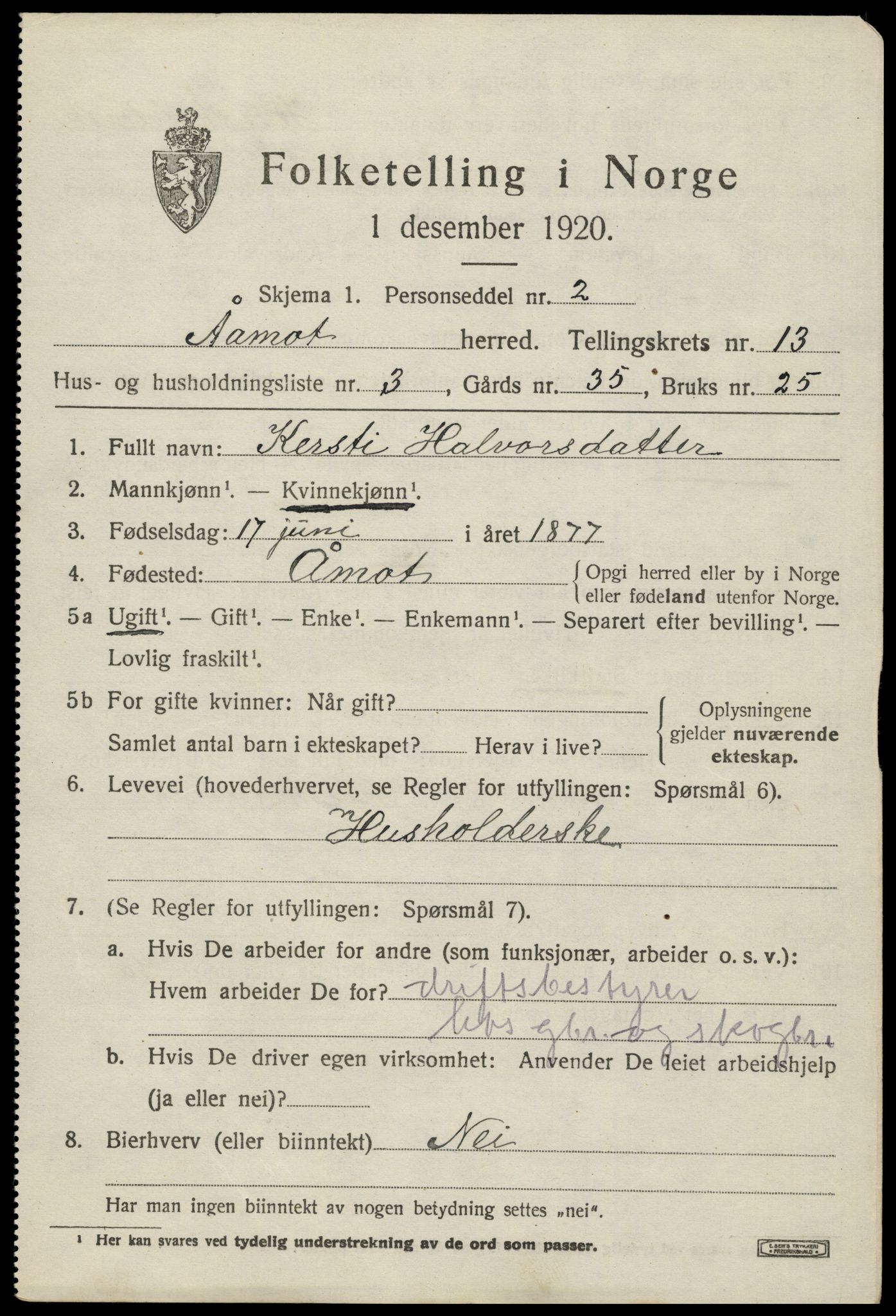 SAH, 1920 census for Åmot, 1920, p. 10751