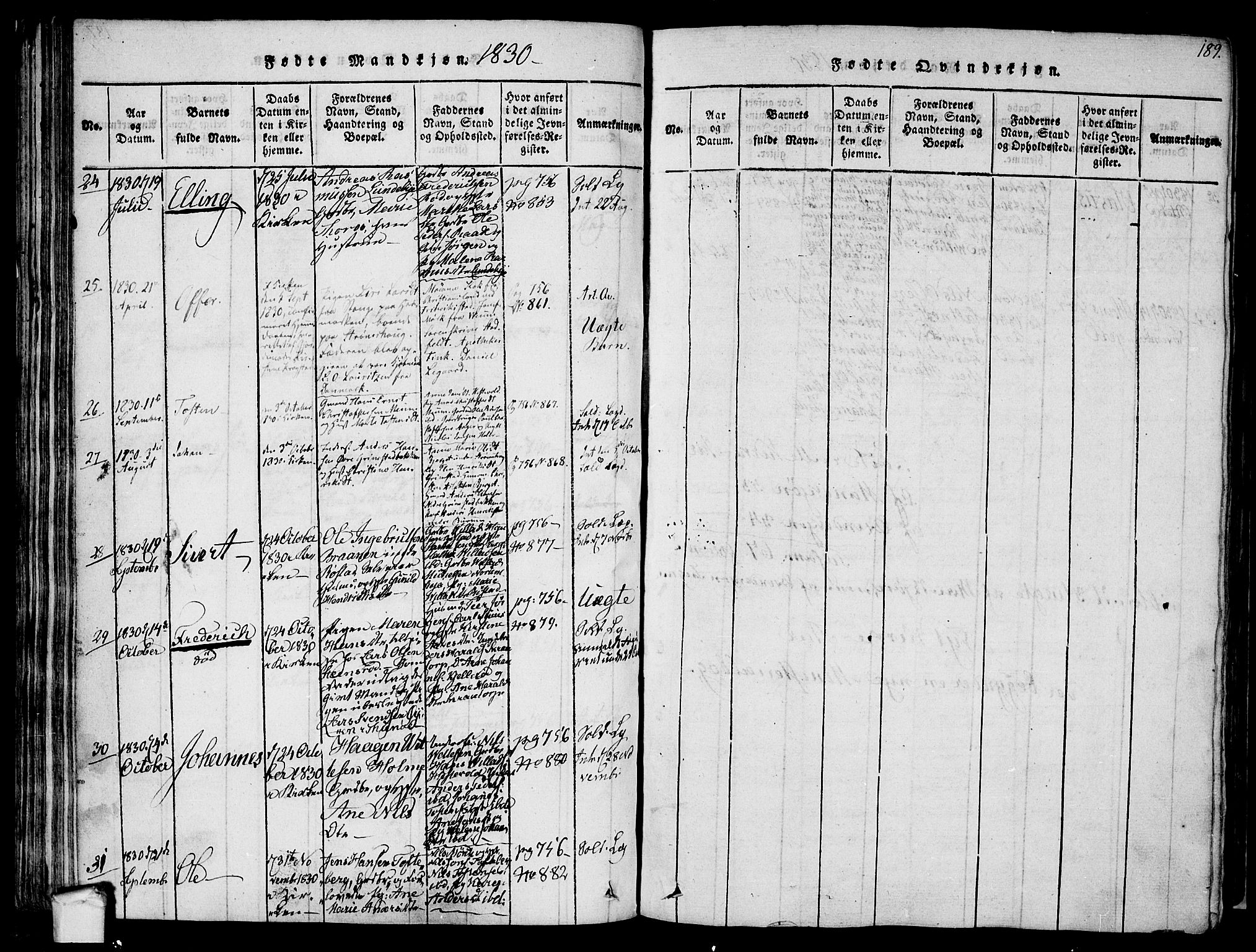 Råde prestekontor kirkebøker, SAO/A-2009/F/Fa/L0004: Parish register (official) no. 4, 1814-1830, p. 188-189